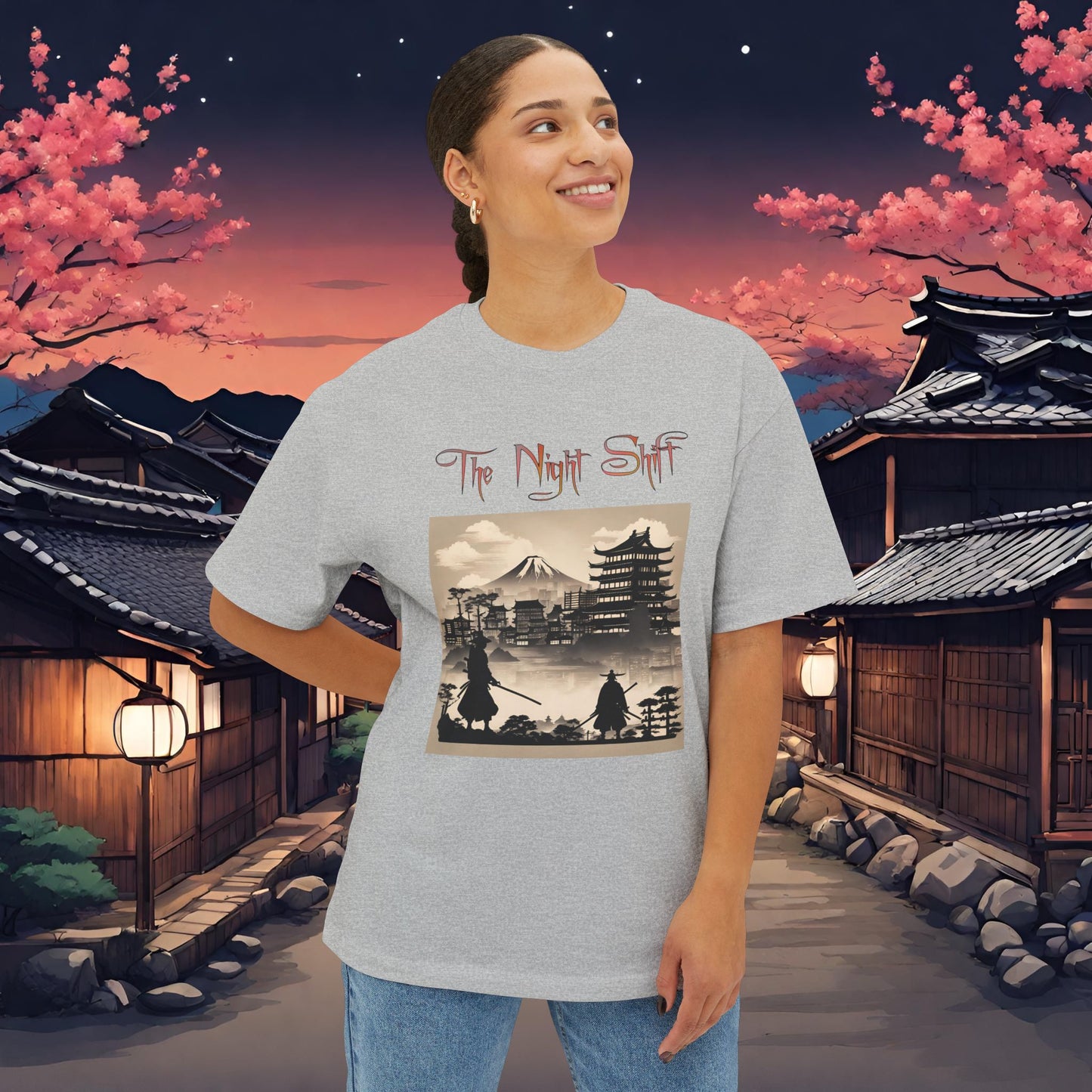 Samurai Silhouette-Premium, Ultra Soft Unisex Oversized Boxy Tee Printify by The Night Shift Automotive Apparel