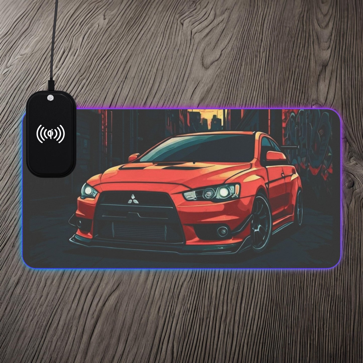 Mitsubishi Lancer Evolution X Street Life-LED Gaming Mouse Pad with Wireless Charging 23.6" × 11.8" Rectangle 15W Printify by The Night Shift Automotive Apparel