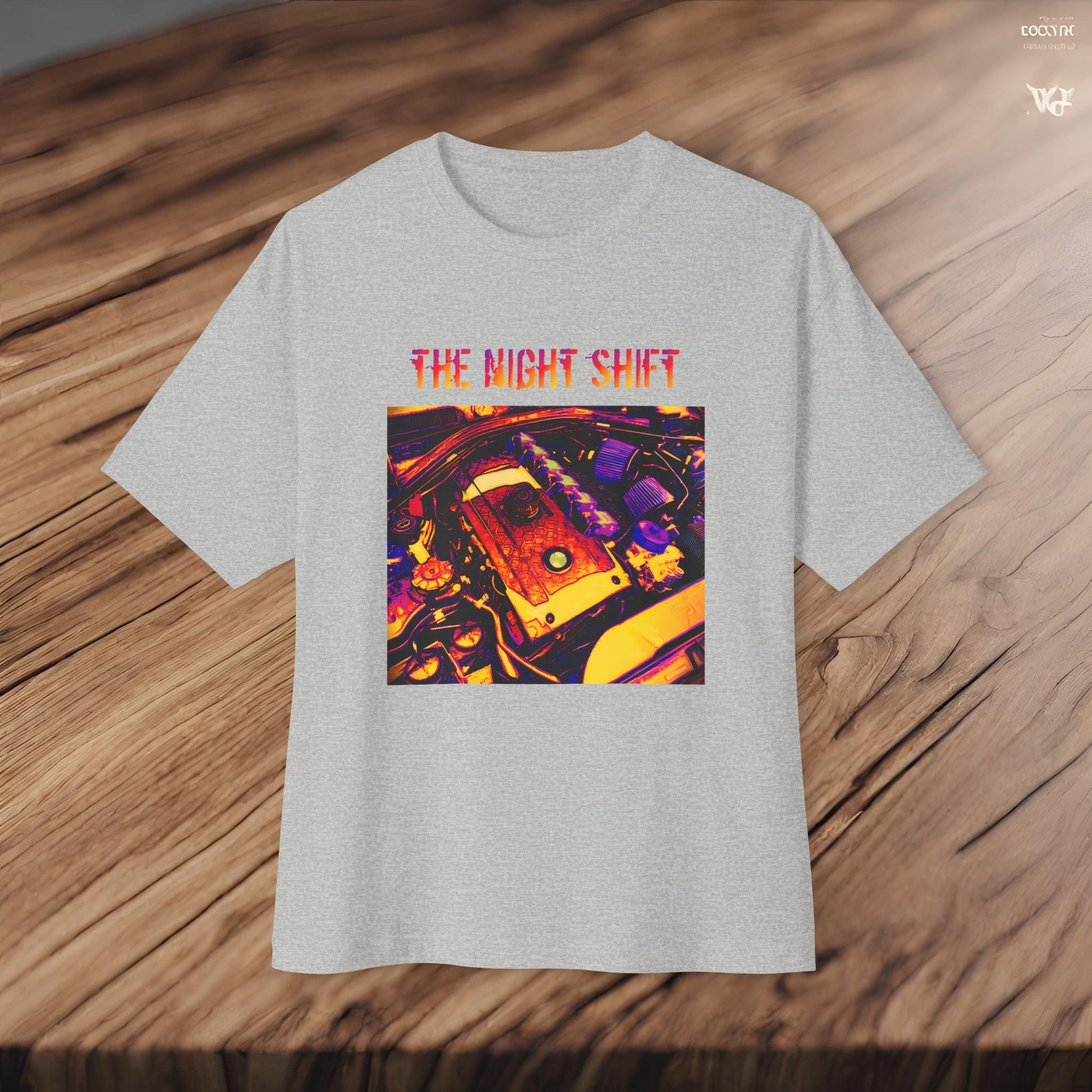 N54 Synthwave Unisex Oversized Boxy Tee Printify by The Night Shift Automotive Apparel