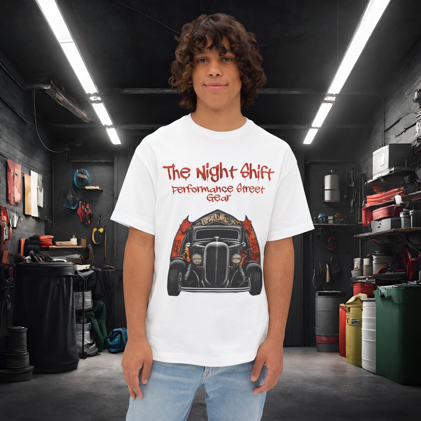 1930's Turtleback Coupe- Premium, Ultra Soft Unisex Oversized Boxy Tee White Printify by The Night Shift Automotive Apparel