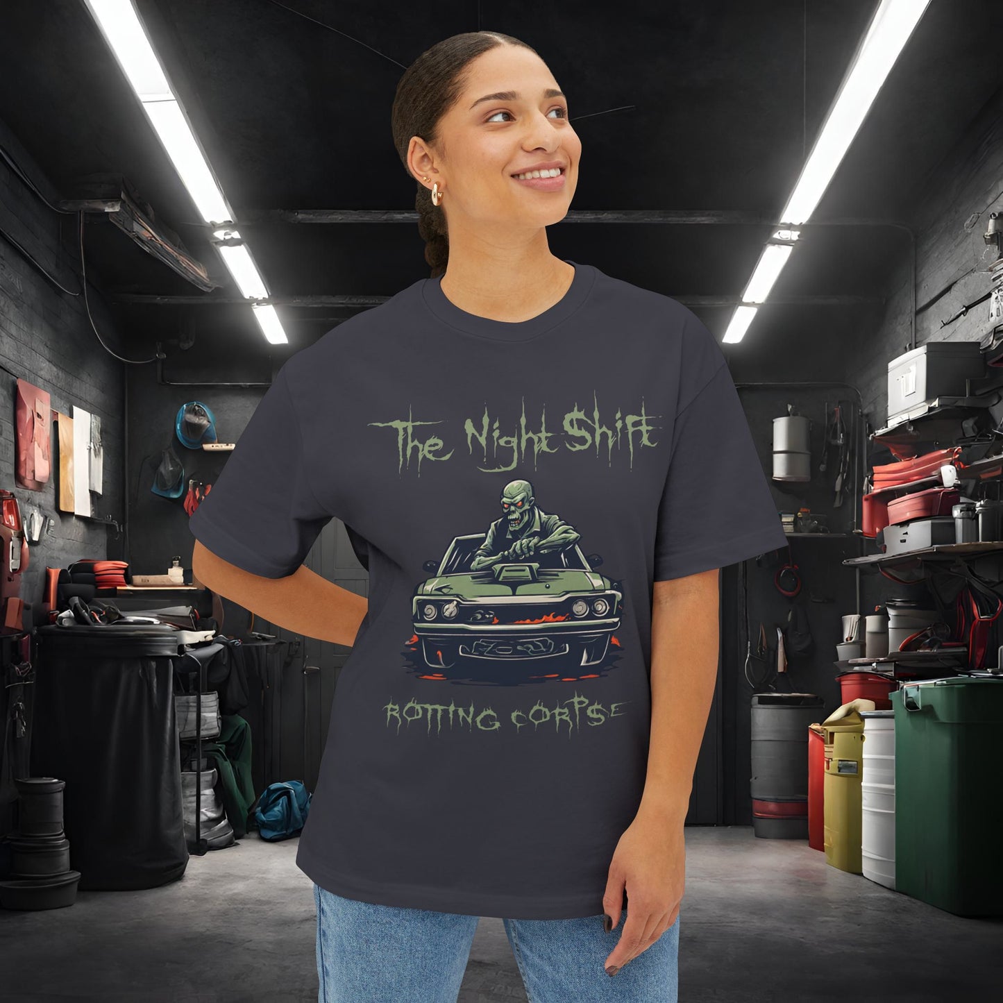 Rotting Corpse Zombie-Premium, Ultra Soft Unisex Oversized Boxy Tee Printify by The Night Shift Automotive Apparel