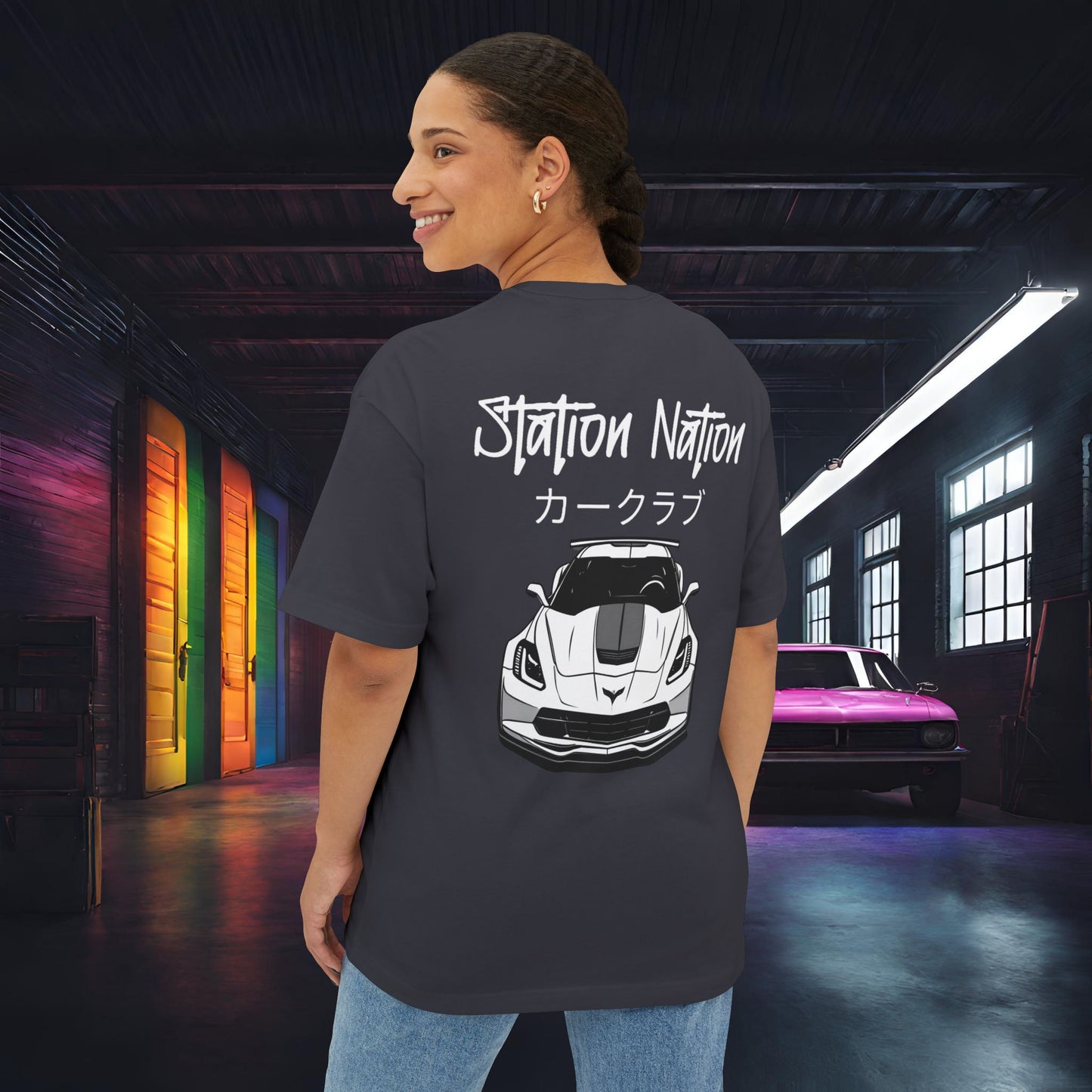 Station Nation-Premium, Ultra Soft Unisex Oversized Boxy Tee Printify by The Night Shift Automotive Apparel