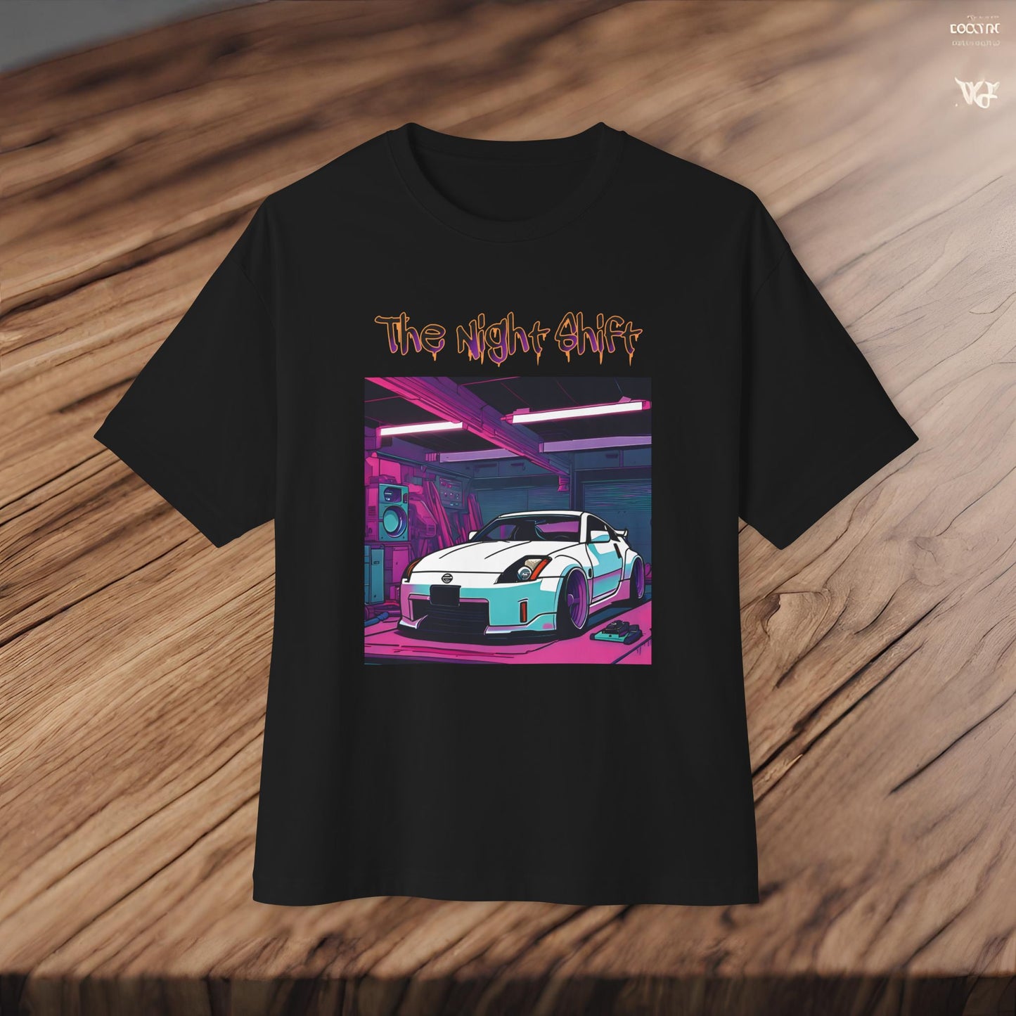 Nissan 350z Synthwave-Premium, Ultra Soft Unisex Oversized Boxy Tee Printify by The Night Shift Automotive Apparel