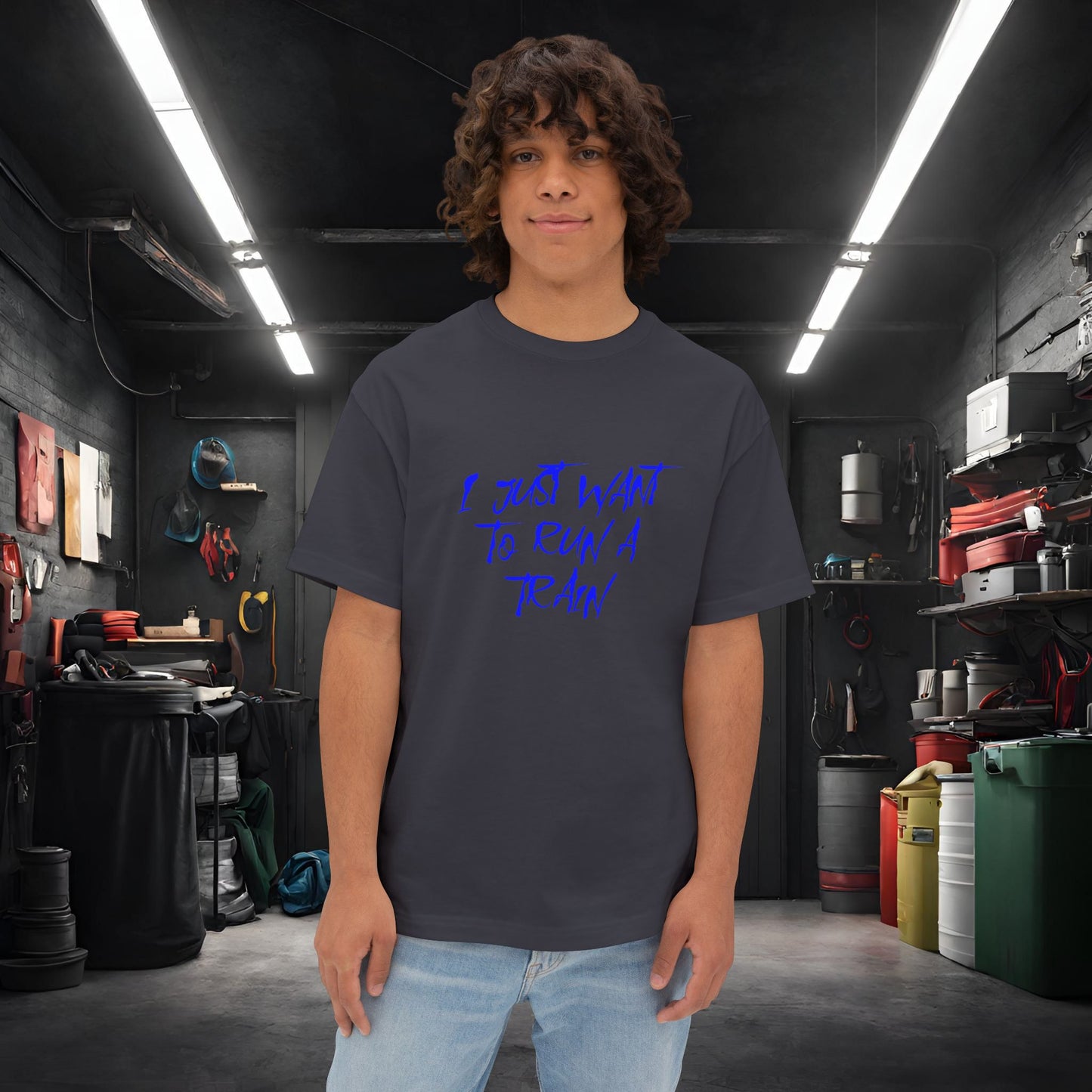 I Just Want To Run A Train-Premium, Ultra Soft Unisex Oversized Boxy Tee Dark Grey Printify by The Night Shift Automotive Apparel