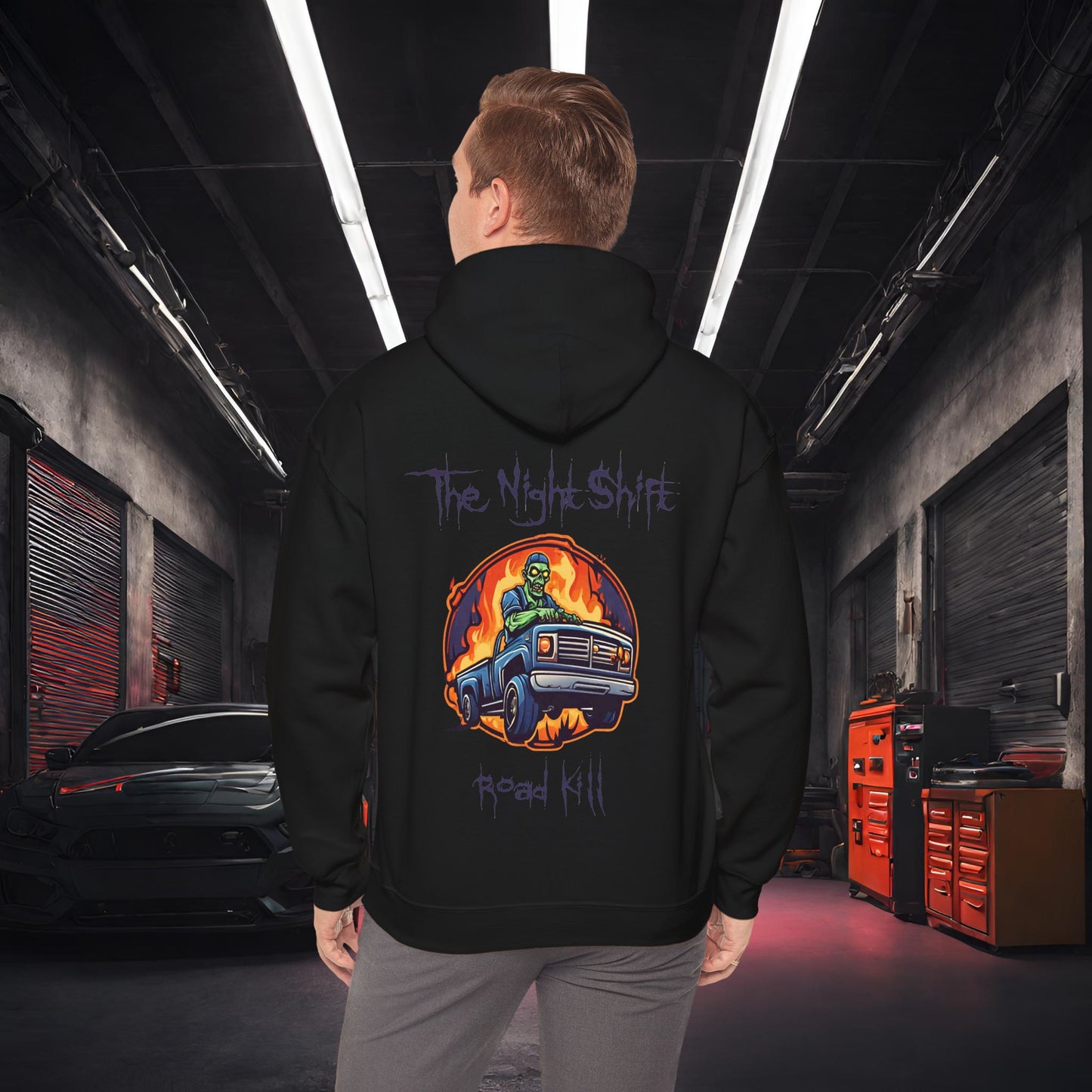Zombie Road Kill-Ultra Soft, Premium Hoodie Black Printify by The Night Shift Automotive Apparel