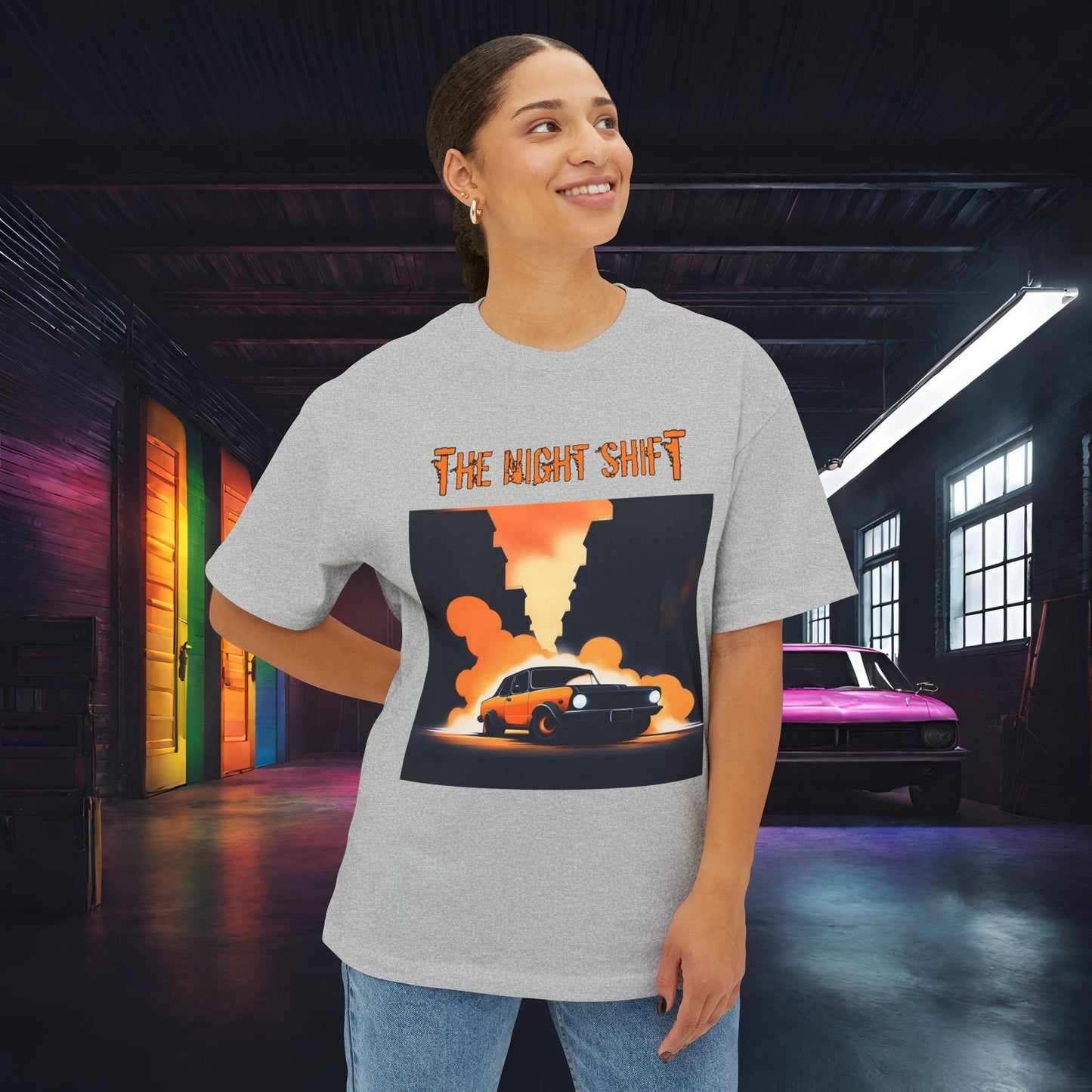 Hot Rod Urban Streets-Premium, Ultra Soft Unisex Oversized Boxy Tee Printify by The Night Shift Automotive Apparel