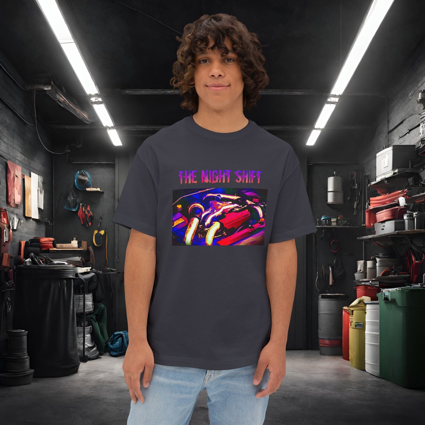 EJ257 Synthwave-Premium, Ultra Soft Unisex Oversized Boxy Tee Dark Grey Printify by The Night Shift Automotive Apparel