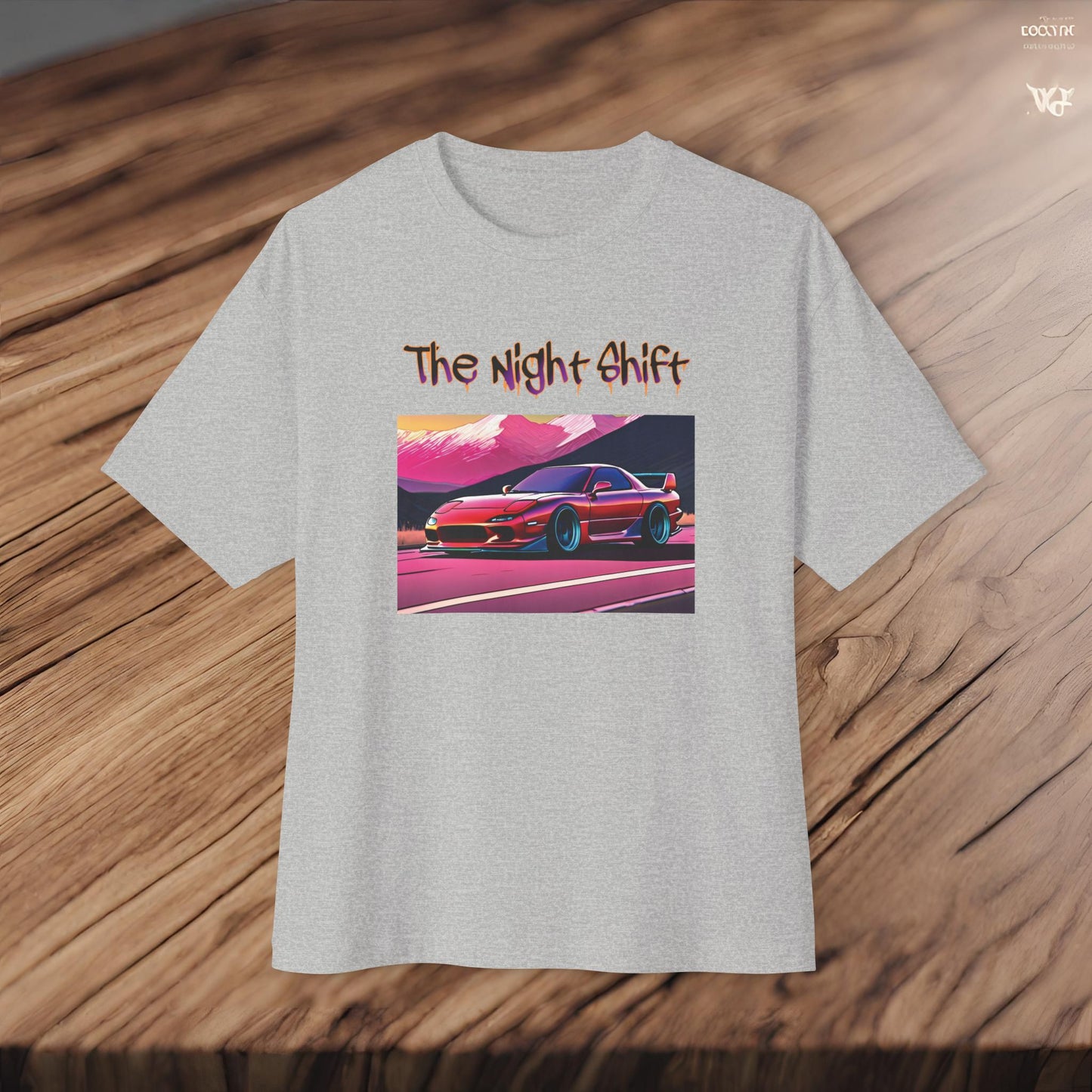 Mazda RX7 Synthwave-Premium, Ultra Soft Unisex Oversized Boxy Tee Printify by The Night Shift Automotive Apparel