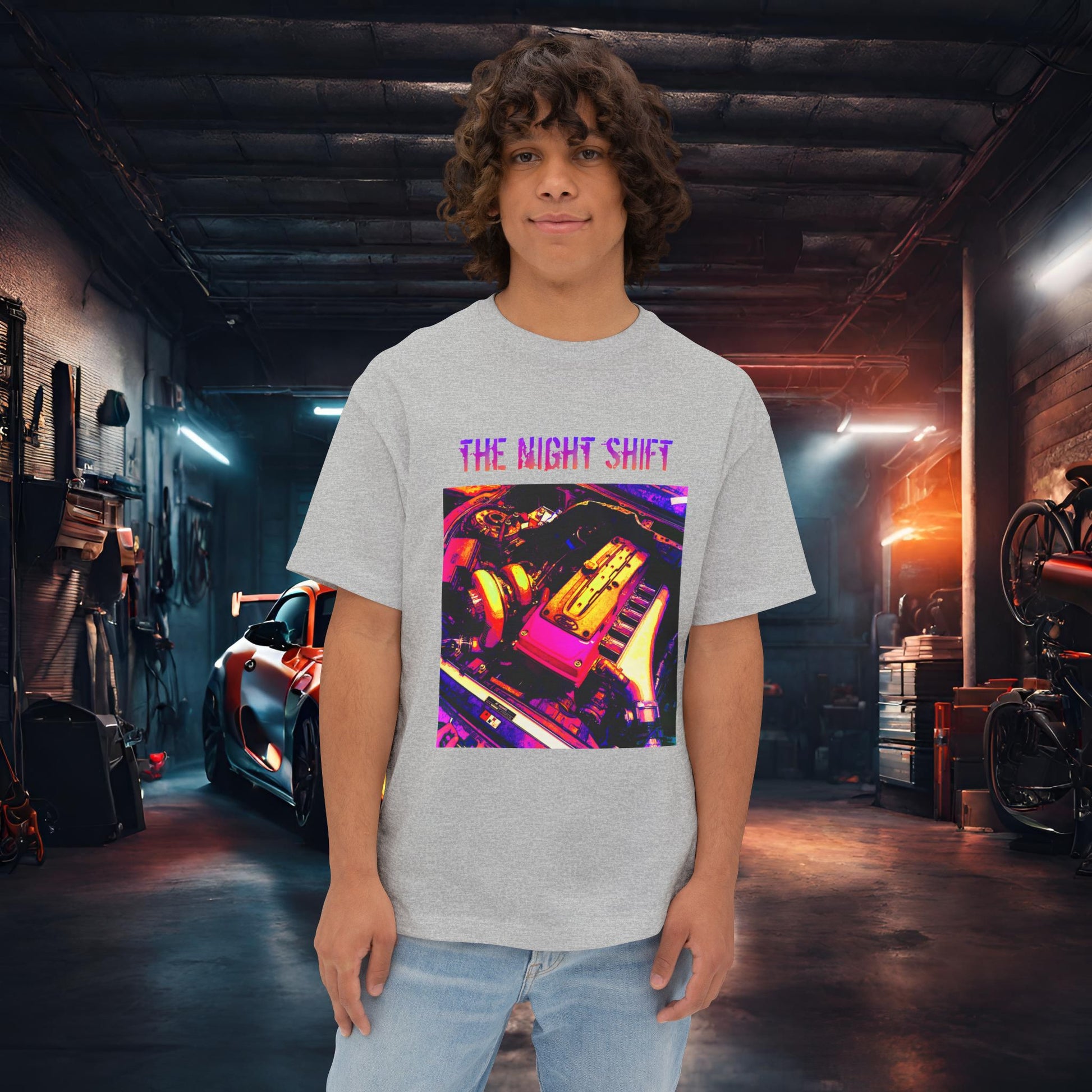 Barra Synthwave--Premium, Ultra Soft Unisex Oversized Boxy Tee Athletic Heather Printify by The Night Shift Automotive Apparel