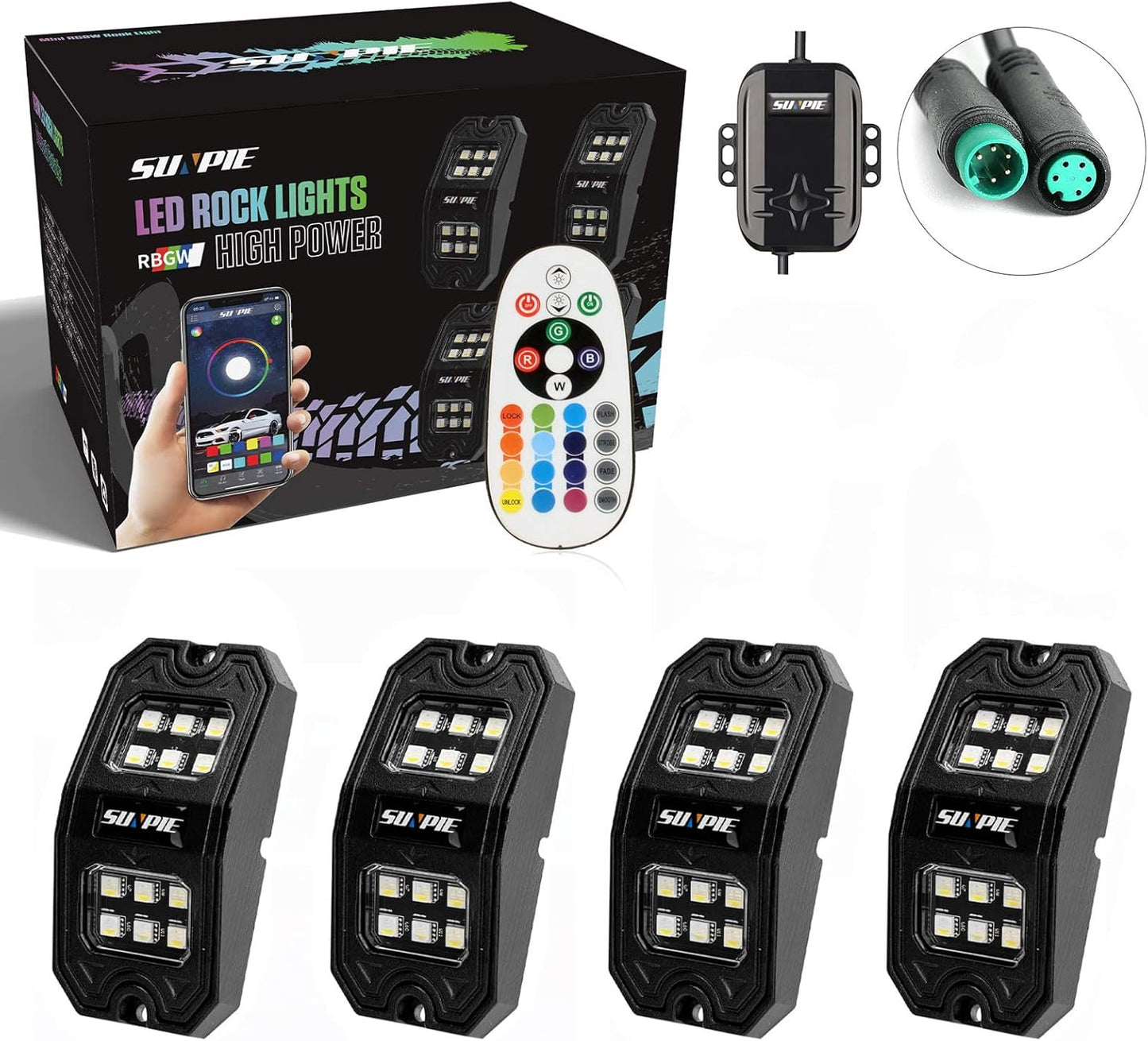 210 Degrees Wide Angle RGBW Rock Lights App/Voice Mode Music Mode 4Pcs The Night Shift Performance Street Gear by The Night Shift Automotive Apparel