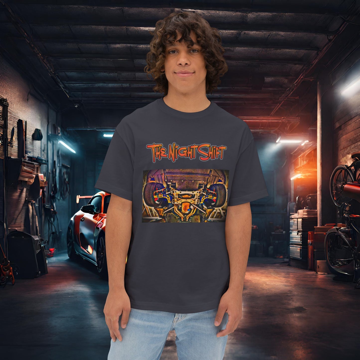 Chevy Corvette C7 FDF Mega Mantis Angle Kit-Premium, Ultra Soft Unisex Oversized Boxy Tee Dark Grey Printify by The Night Shift Automotive Apparel