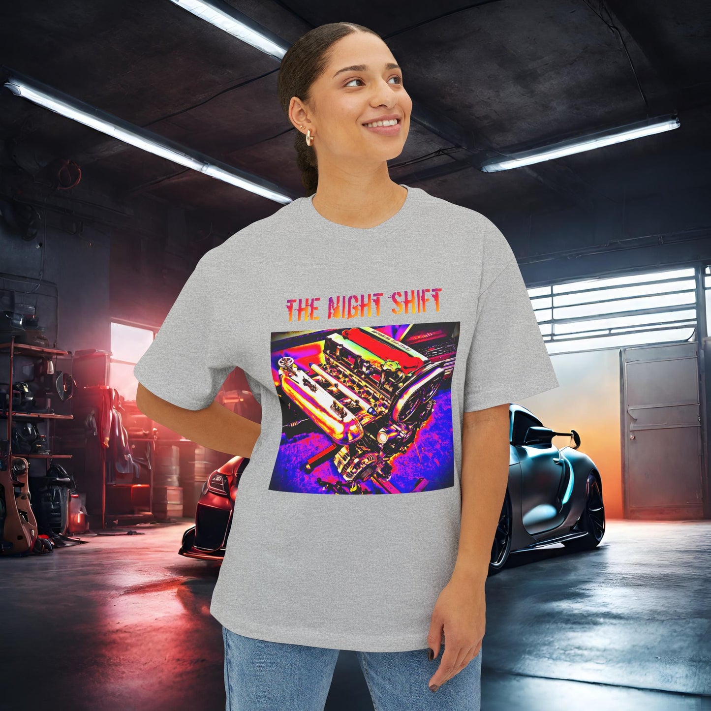 4G63 Synthwave-Premium, Ultra Soft Unisex Oversized Boxy Tee Printify by The Night Shift Automotive Apparel