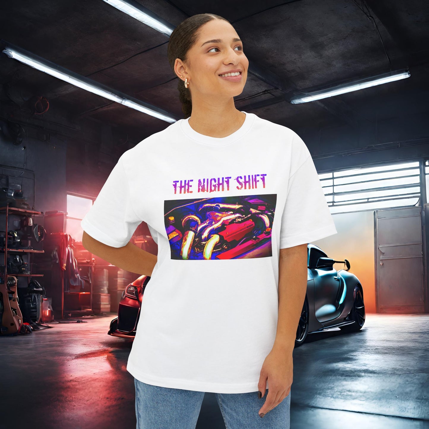 EJ257 Synthwave-Premium, Ultra Soft Unisex Oversized Boxy Tee Printify by The Night Shift Automotive Apparel