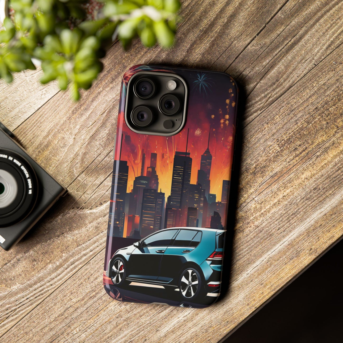 Volkswagon Golf GTI Fireworks-Dual Layer Ultra Tough Phone Case iPhone 15 Pro Max Glossy Printify by The Night Shift Automotive Apparel