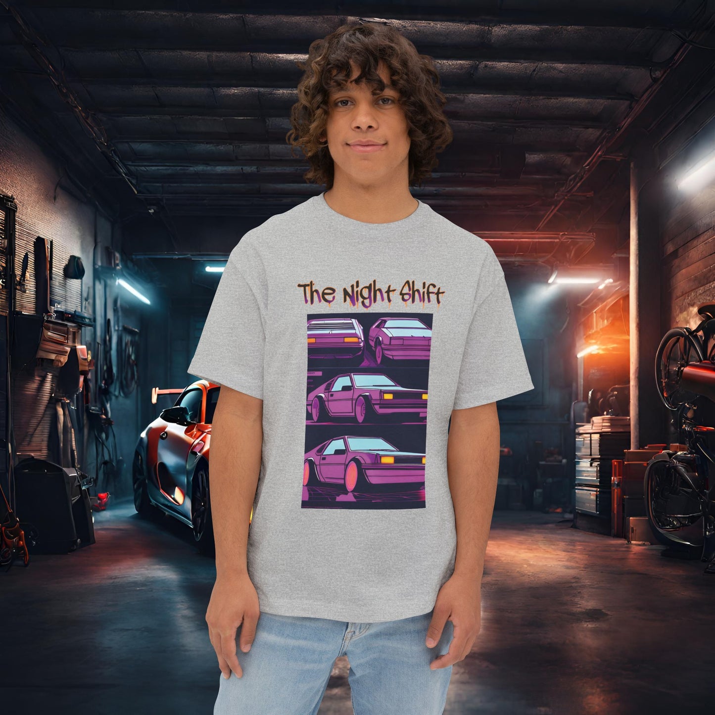 Time Warp-Premium, Ultra Soft Synthwave Unisex Oversized Boxy Tee Athletic Heather Printify by The Night Shift Automotive Apparel