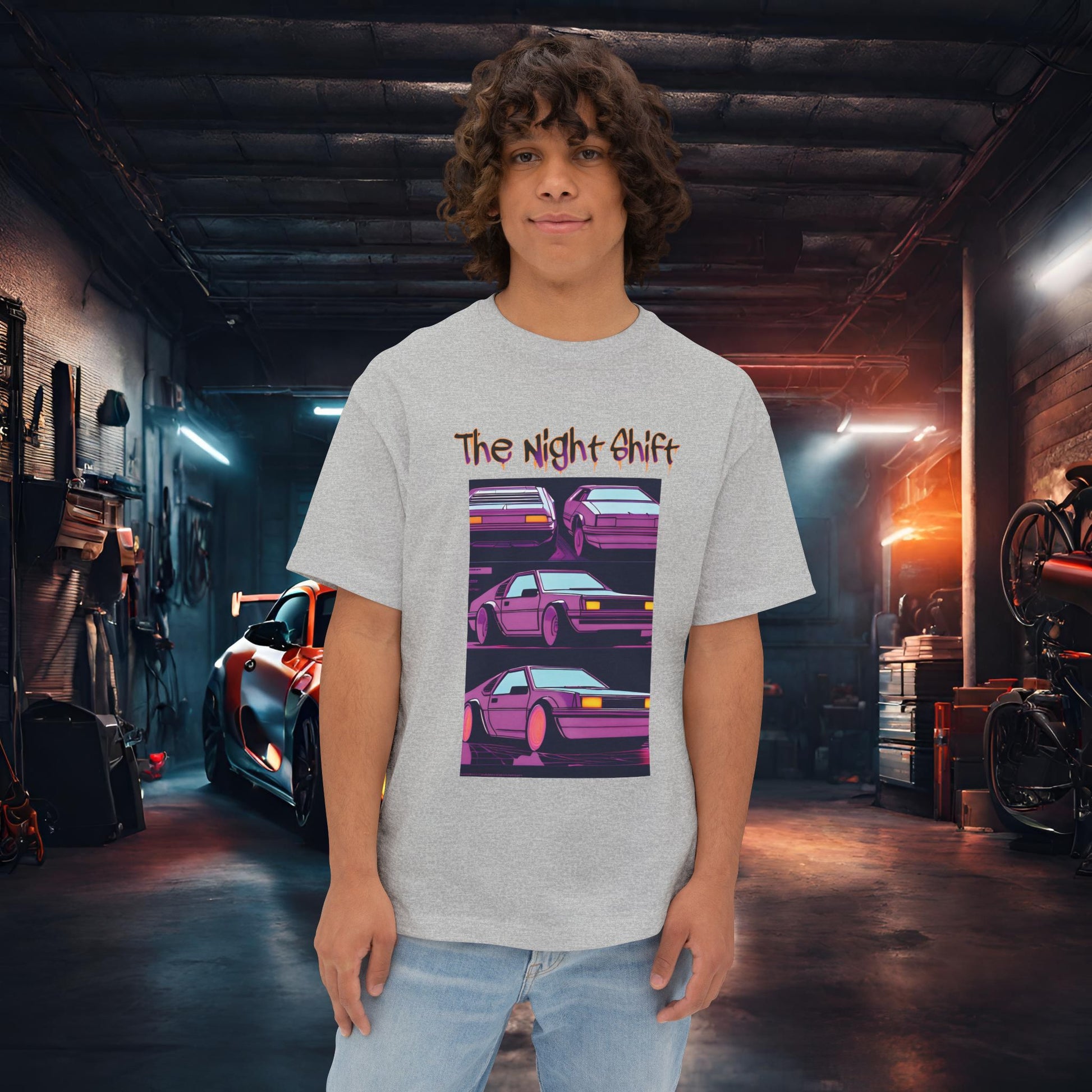 Time Warp-Premium, Ultra Soft Synthwave Unisex Oversized Boxy Tee Athletic Heather Printify by The Night Shift Automotive Apparel