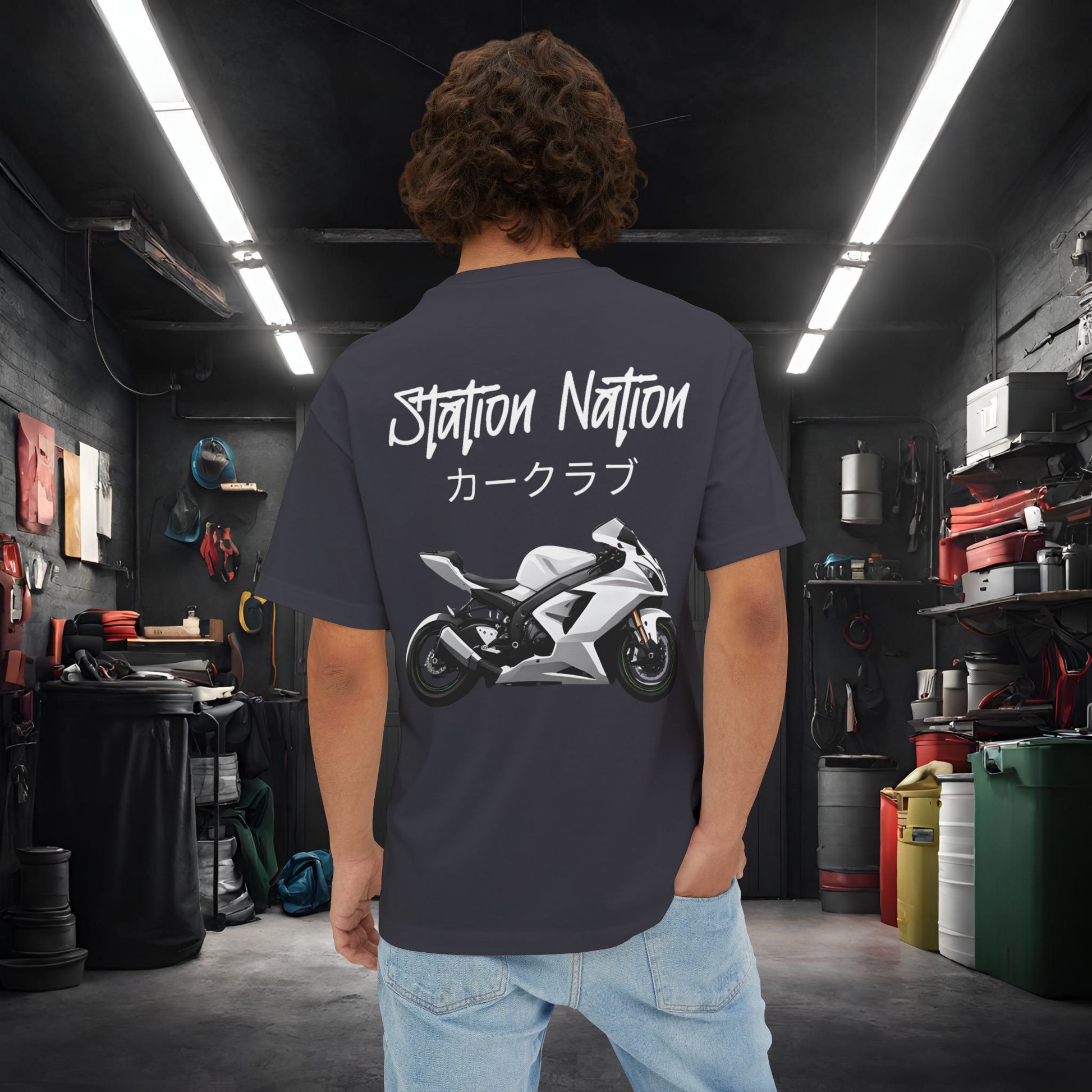 Station Nation-Premium, Ultra Soft Unisex Oversized Boxy Tee Dark Grey Printify by The Night Shift Automotive Apparel