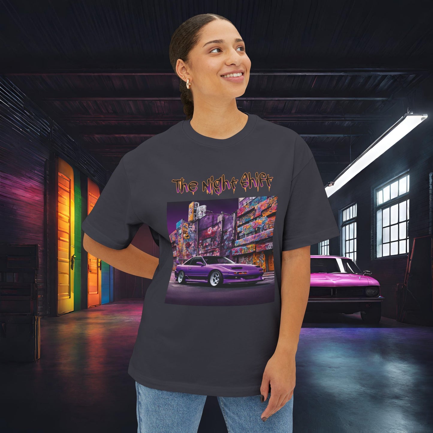 Nissan 180sx Graffiti-Premium Ultra Soft Unisex Oversized Boxy Tee Printify by The Night Shift Automotive Apparel