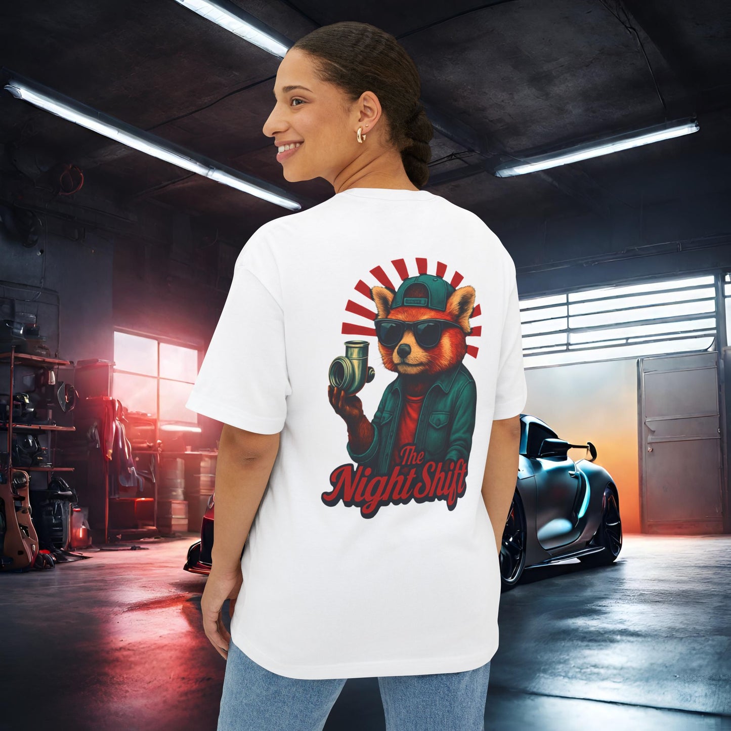 Good Vibes Red Panda-Premium, Ultra Soft Unisex Oversized Boxy Tee Printify by The Night Shift Automotive Apparel