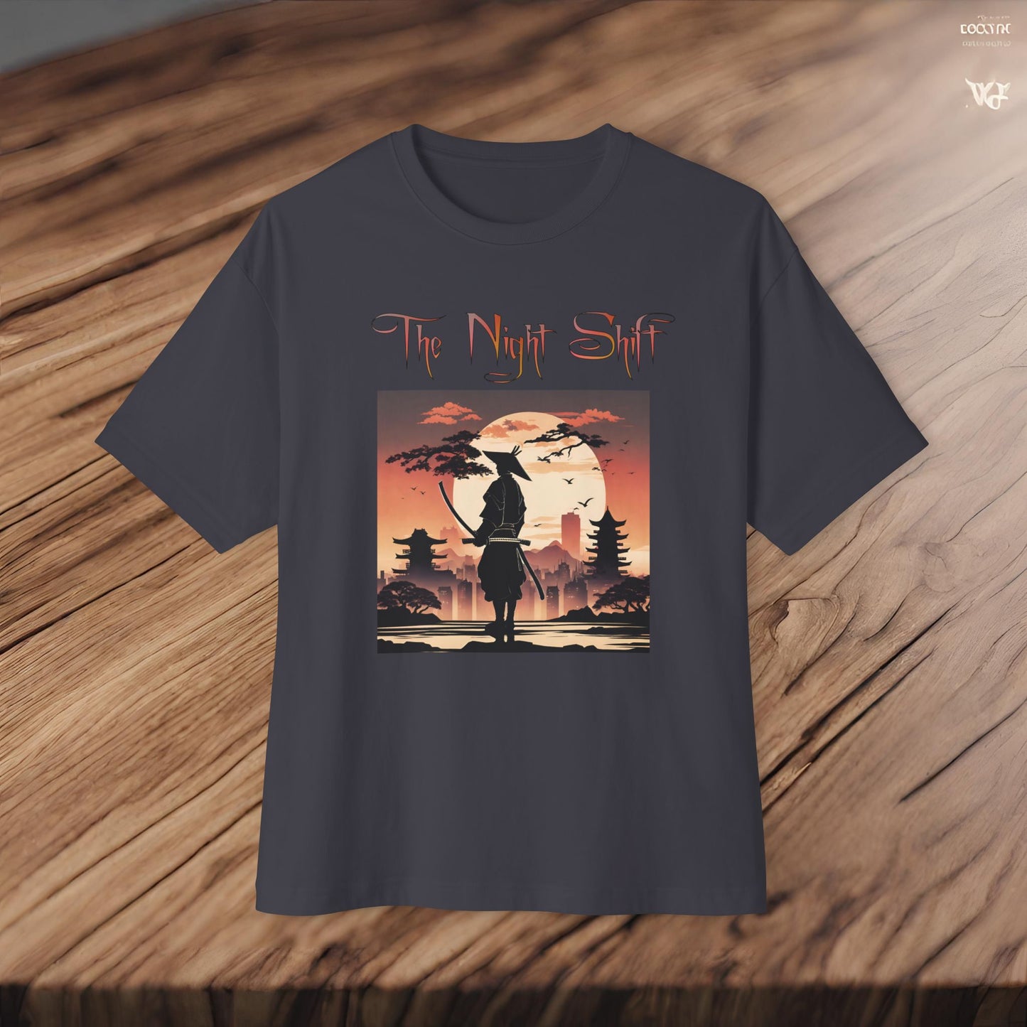 Samurai Full Moon Silhouette-Premium, Ultra Soft Unisex Oversized Boxy Tee Printify by The Night Shift Automotive Apparel
