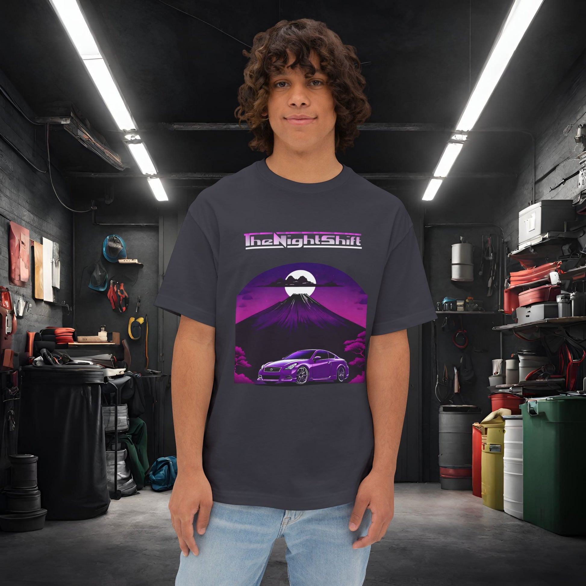 Infiniti G37 Coupe Mt Fuji-Premium, Ultra Soft, Unisex Oversized Boxy Tee Dark Grey Printify by The Night Shift Automotive Apparel