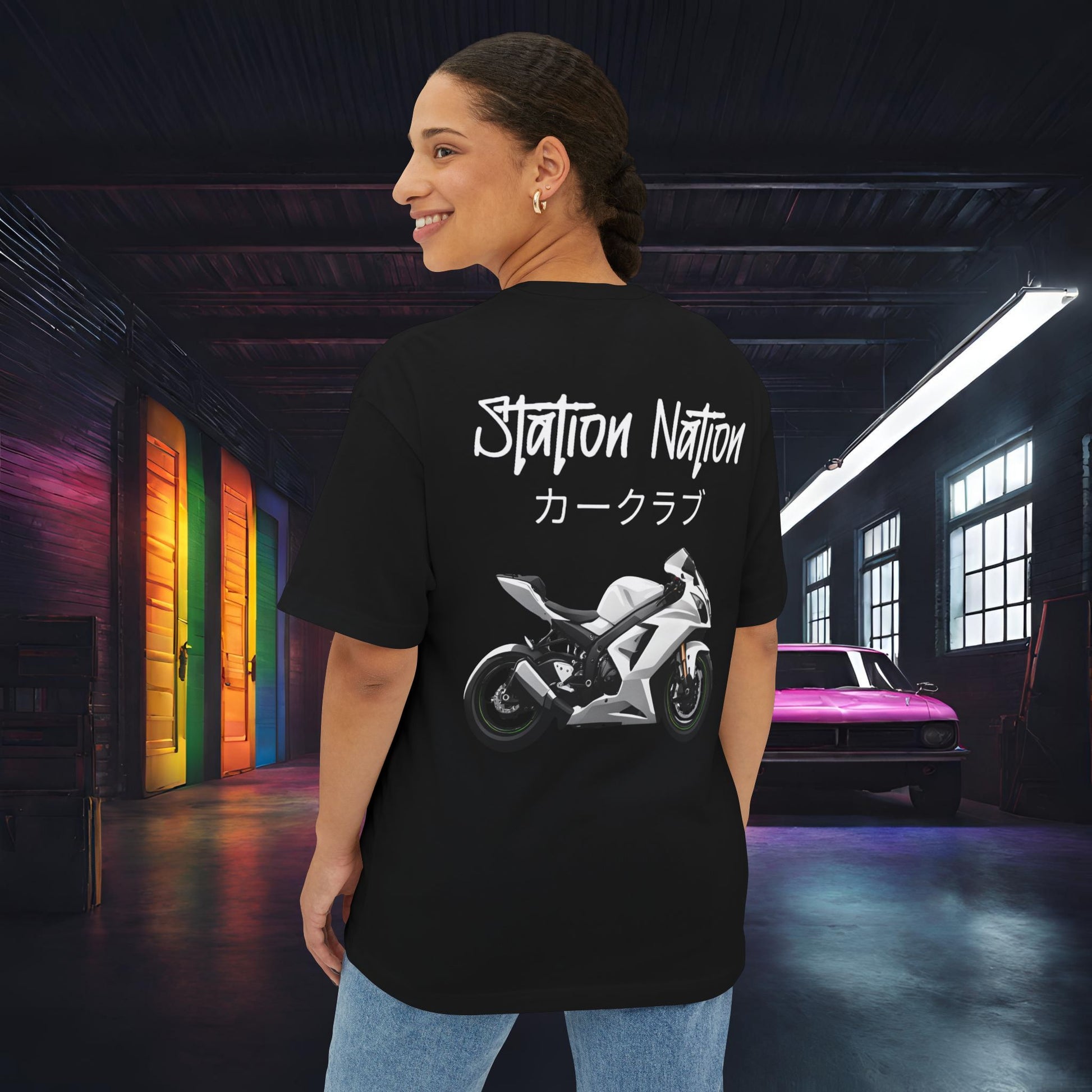 Station Nation-Premium, Ultra Soft Unisex Oversized Boxy Tee Printify by The Night Shift Automotive Apparel