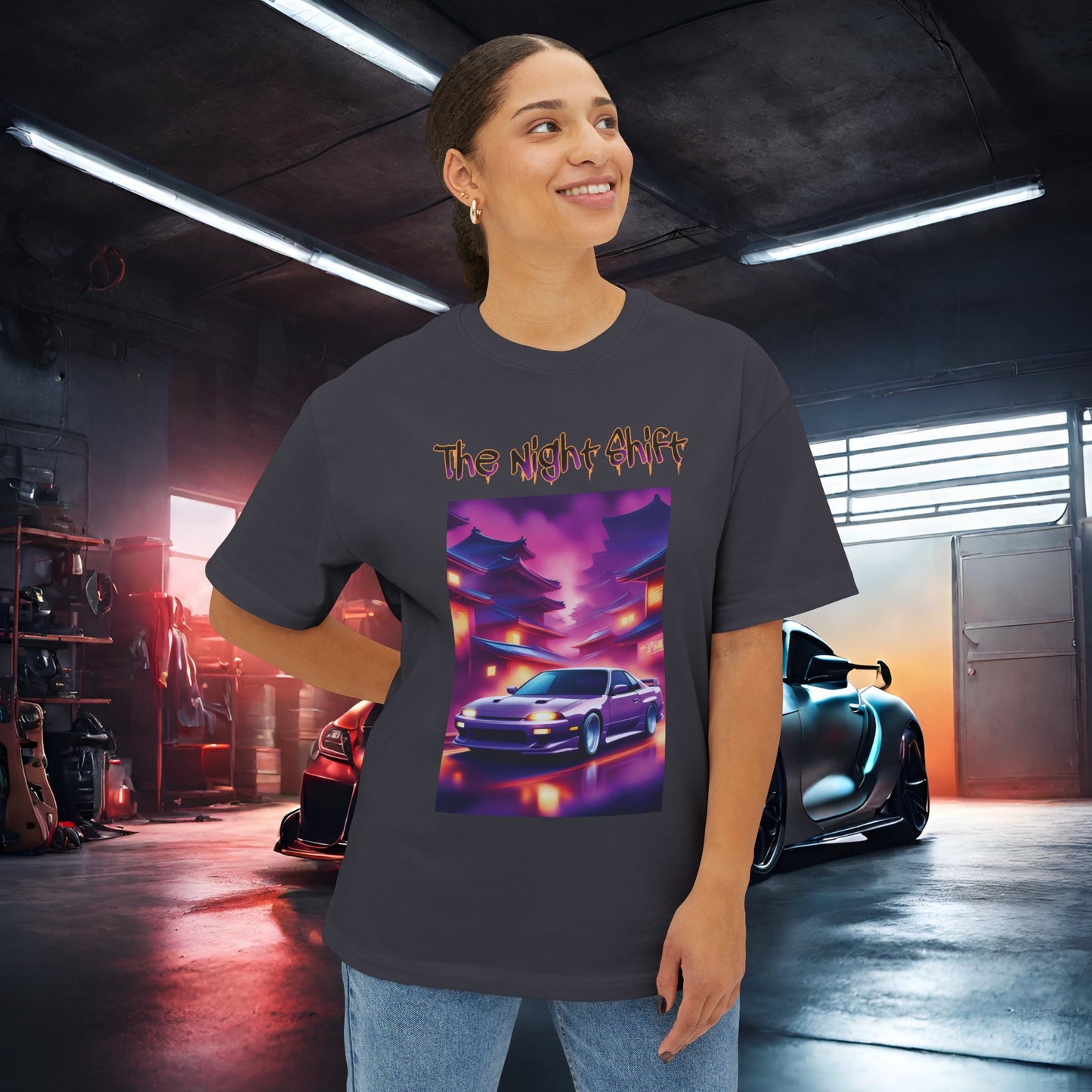 Nissan 240sx Silvia Japanese Traditional Village-Unisex Oversized Boxy Tee Printify by The Night Shift Automotive Apparel