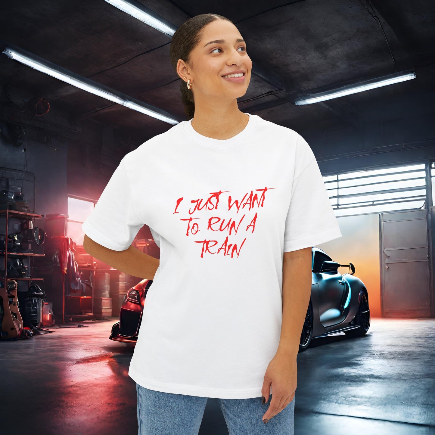 I Just Want To Run A Train-Premium, Ultra Soft Unisex Oversized Boxy Tee Printify by The Night Shift Automotive Apparel