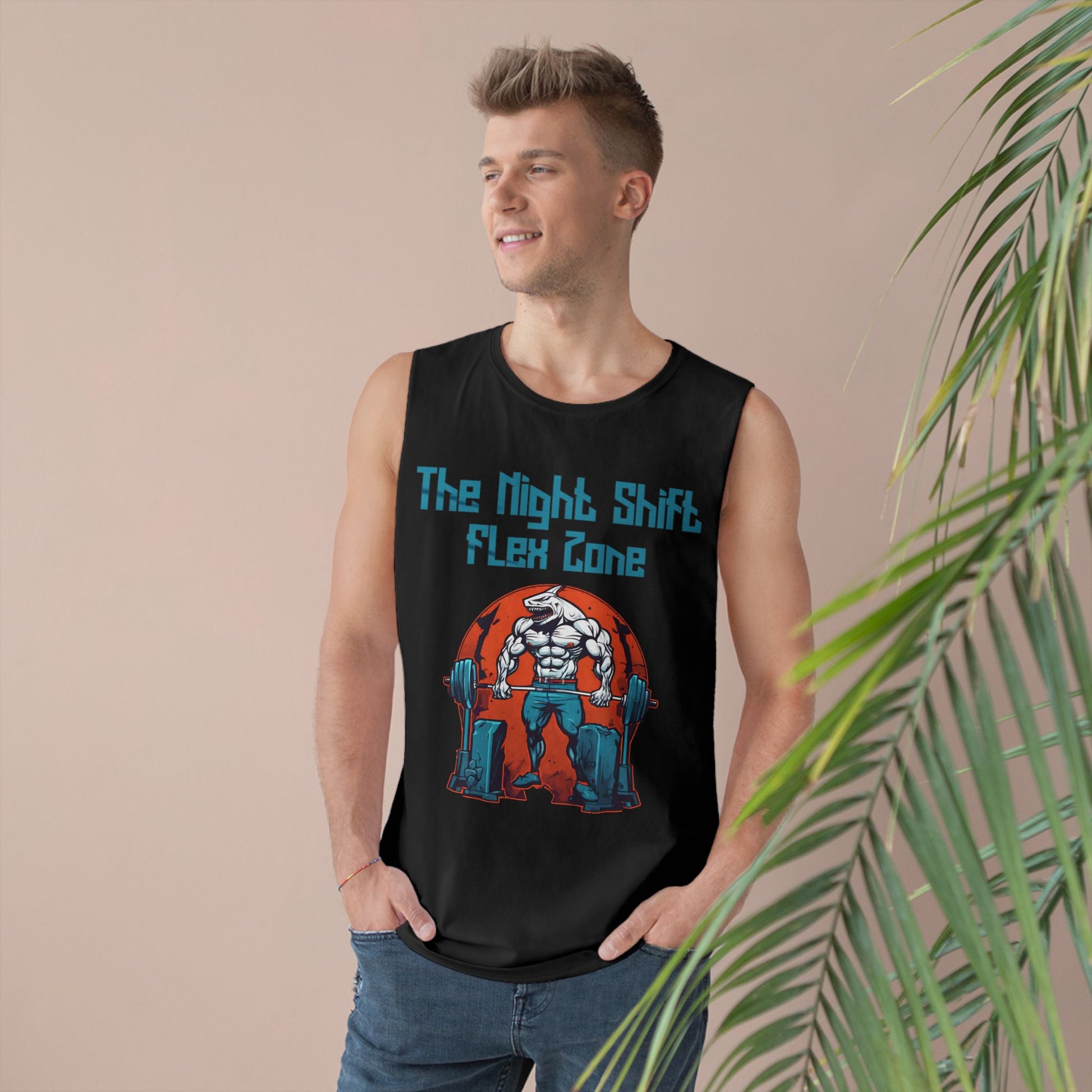 Flex Zone - Shark Body Builder - Premium Unisex Barnard Tank Top Printify by The Night Shift Automotive Apparel