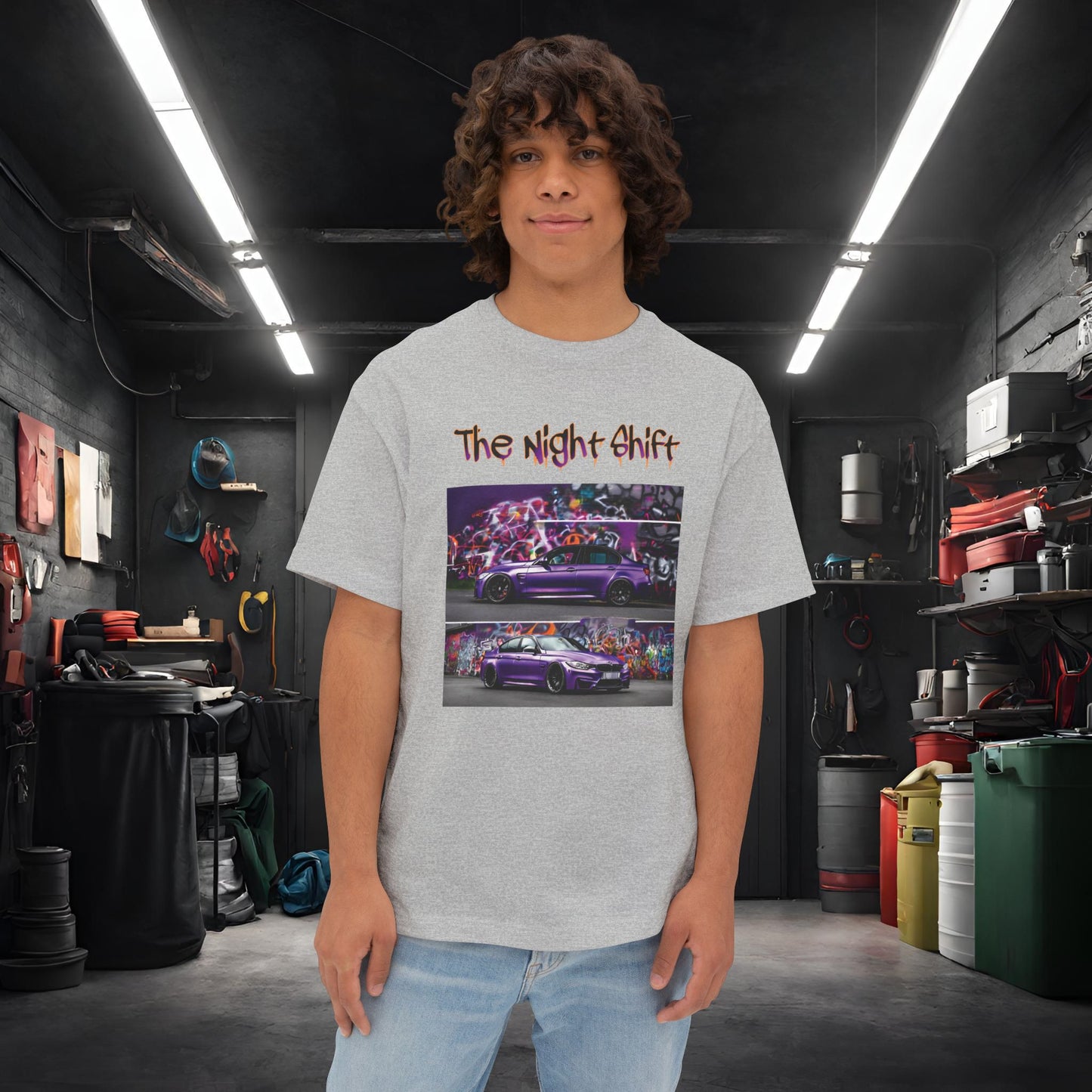 BMW M3 Graffiti-Premium, Ultra Soft Unisex Oversized Boxy Tee Athletic Heather Printify by The Night Shift Automotive Apparel