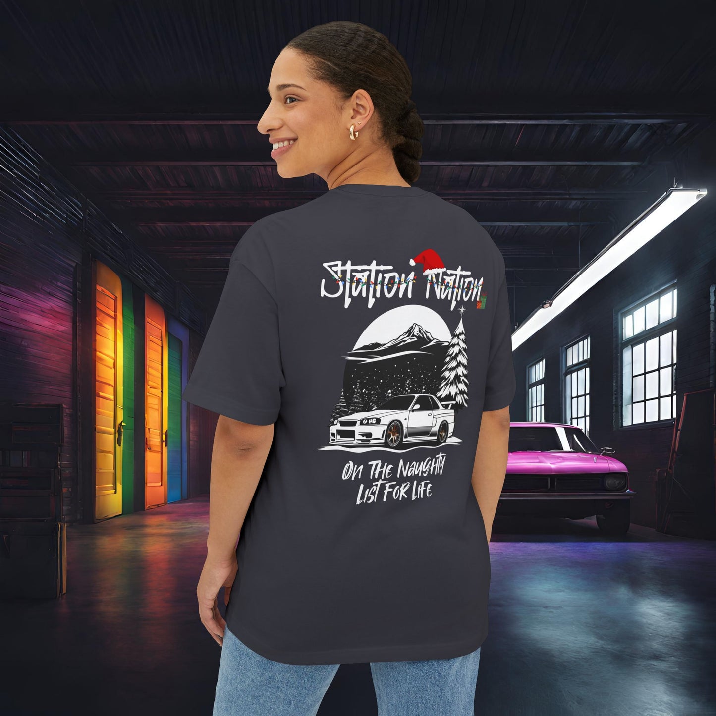 🎄 Christmas Limited Edition Station Nation-Premium, Ultra Soft Unisex Oversized Boxy Tee Dark Grey Printify by The Night Shift Automotive Apparel