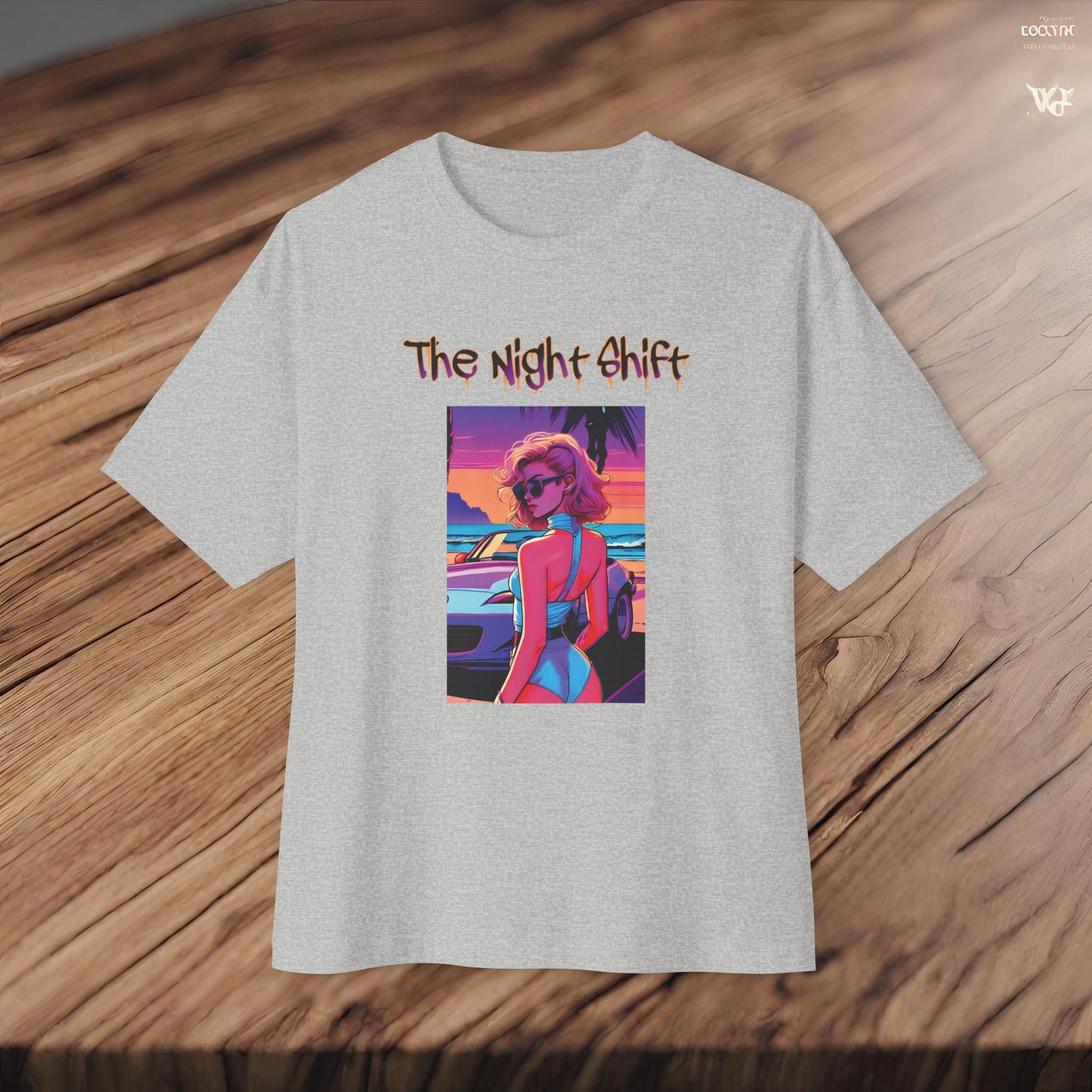 Miata Beach Days Synthwave-Premium, Ultra Soft Unisex Oversized Boxy Tee Printify by The Night Shift Automotive Apparel