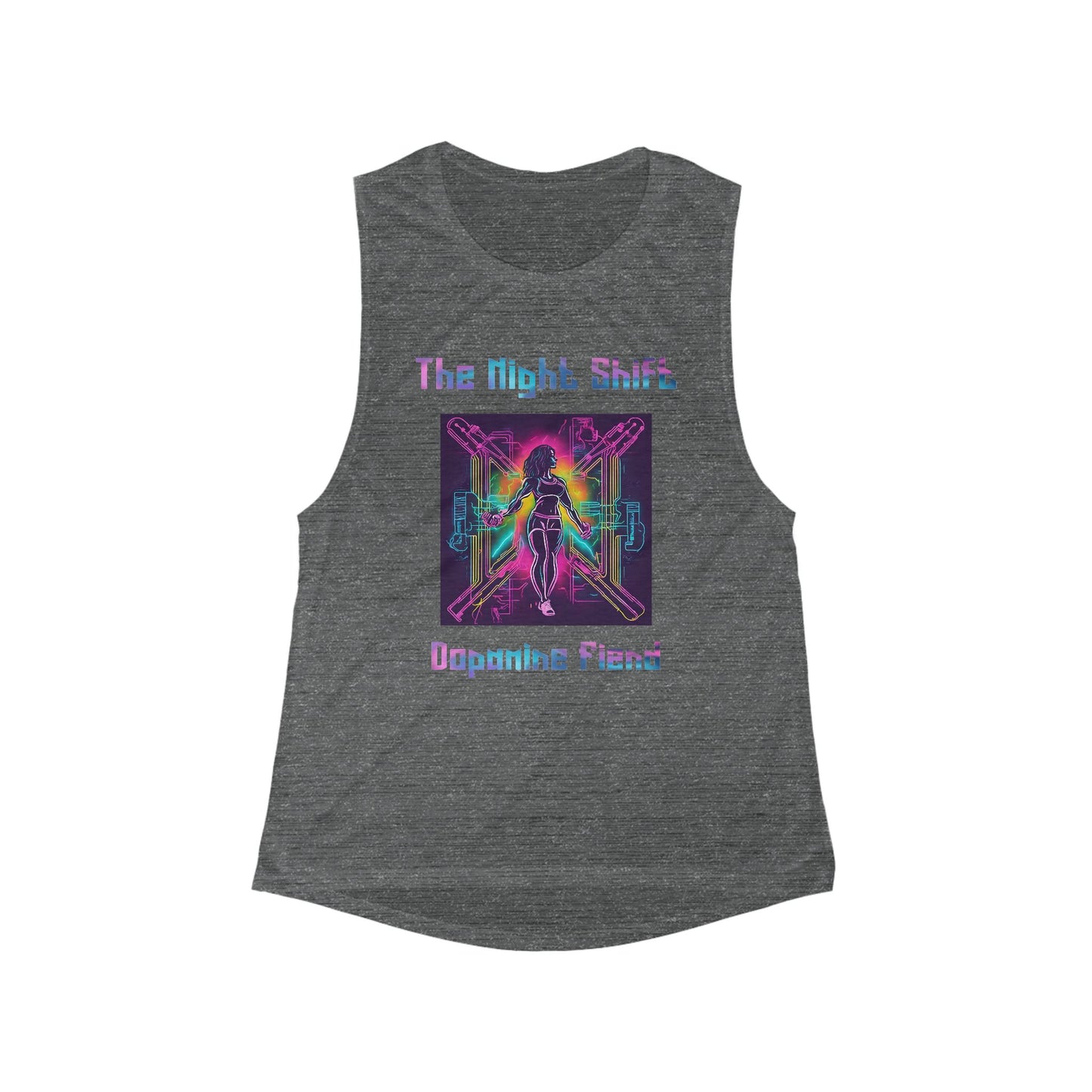 Dopamine Fiend - Women's Flowy Scoop Muscle Tank Top Asphalt Slub Printify by The Night Shift Automotive Apparel