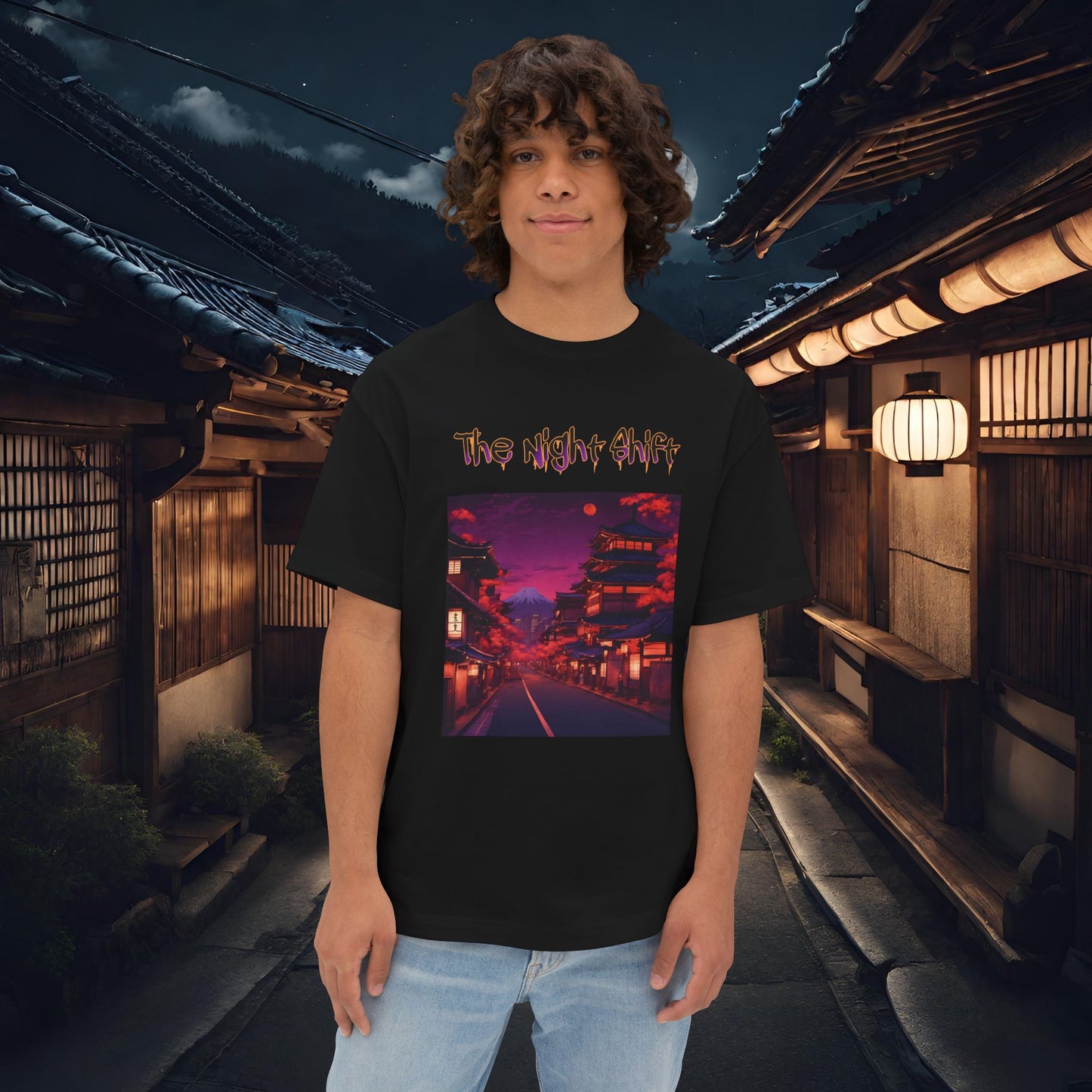 Japan Nights-Premium, Ultra Soft Unisex Oversized Boxy Tee Black Printify by The Night Shift Automotive Apparel
