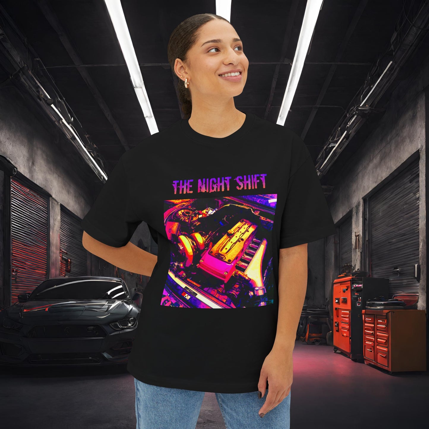 Barra Synthwave--Premium, Ultra Soft Unisex Oversized Boxy Tee Printify by The Night Shift Automotive Apparel