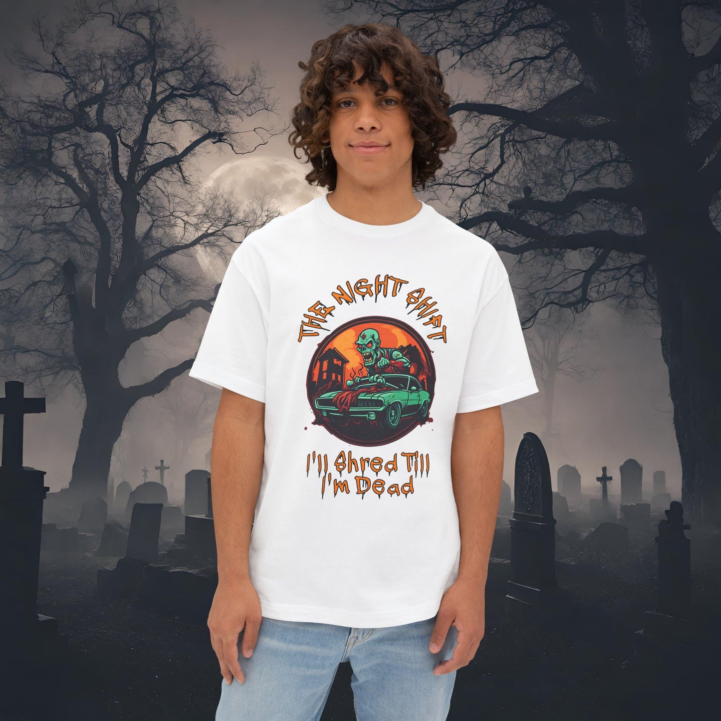 Death Trap-Premium, Ultra Soft Unisex Oversized Boxy Tee White Printify by The Night Shift Automotive Apparel