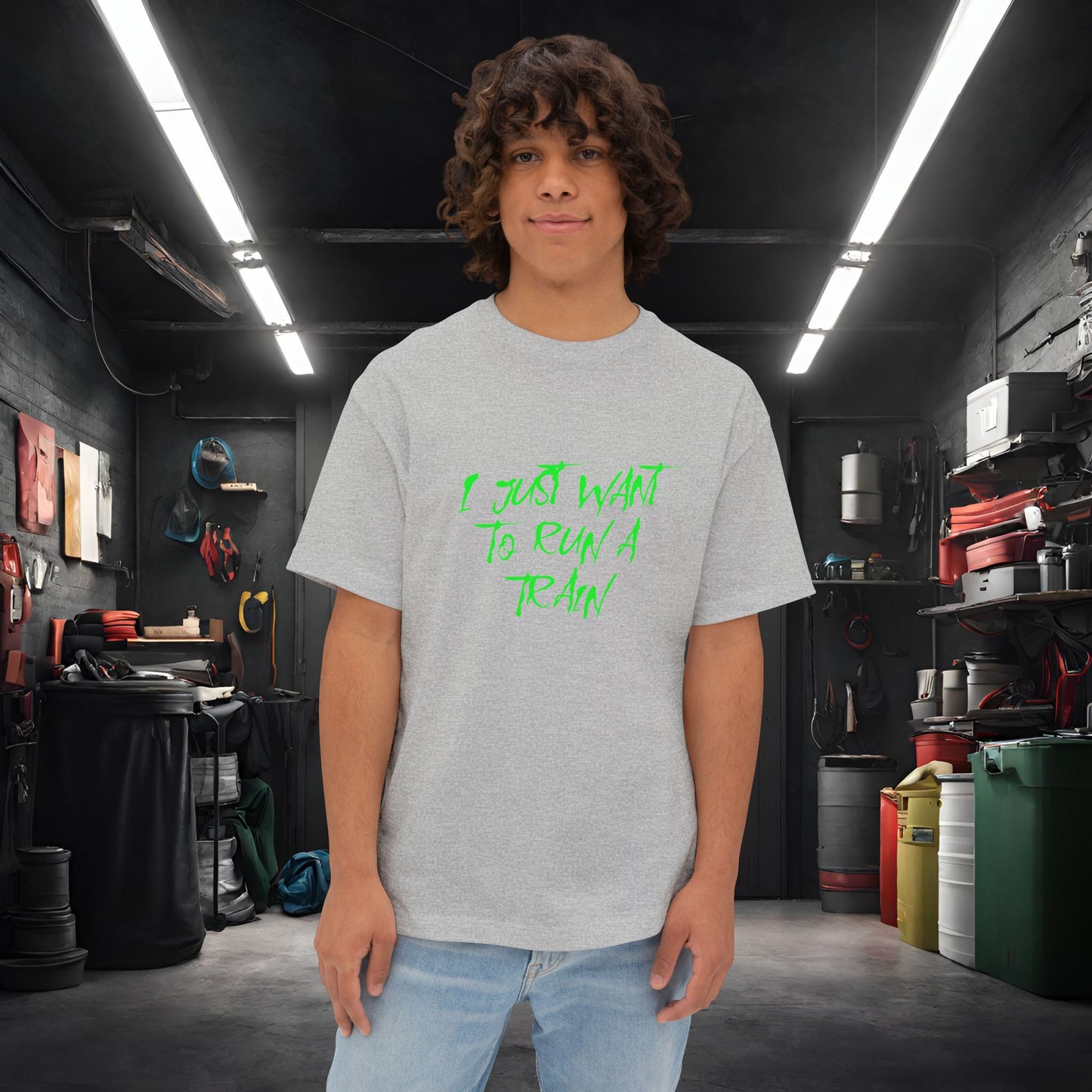 I Just Want To Run A Train-Premium, Ultra SoftUnisex Oversized Boxy Tee Athletic Heather Printify by The Night Shift Automotive Apparel
