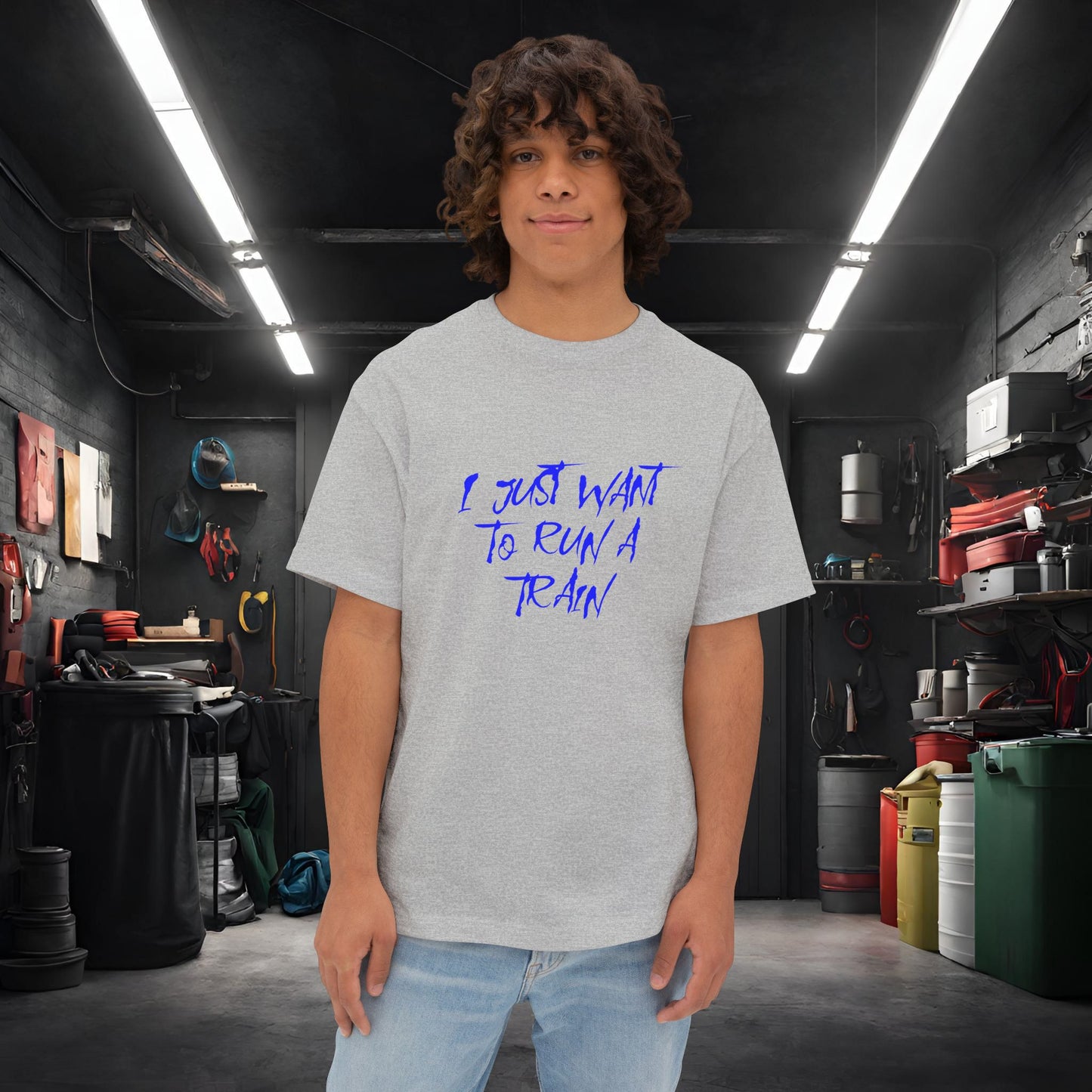 I Just Want To Run A Train-Premium, Ultra Soft Unisex Oversized Boxy Tee Athletic Heather Printify by The Night Shift Automotive Apparel