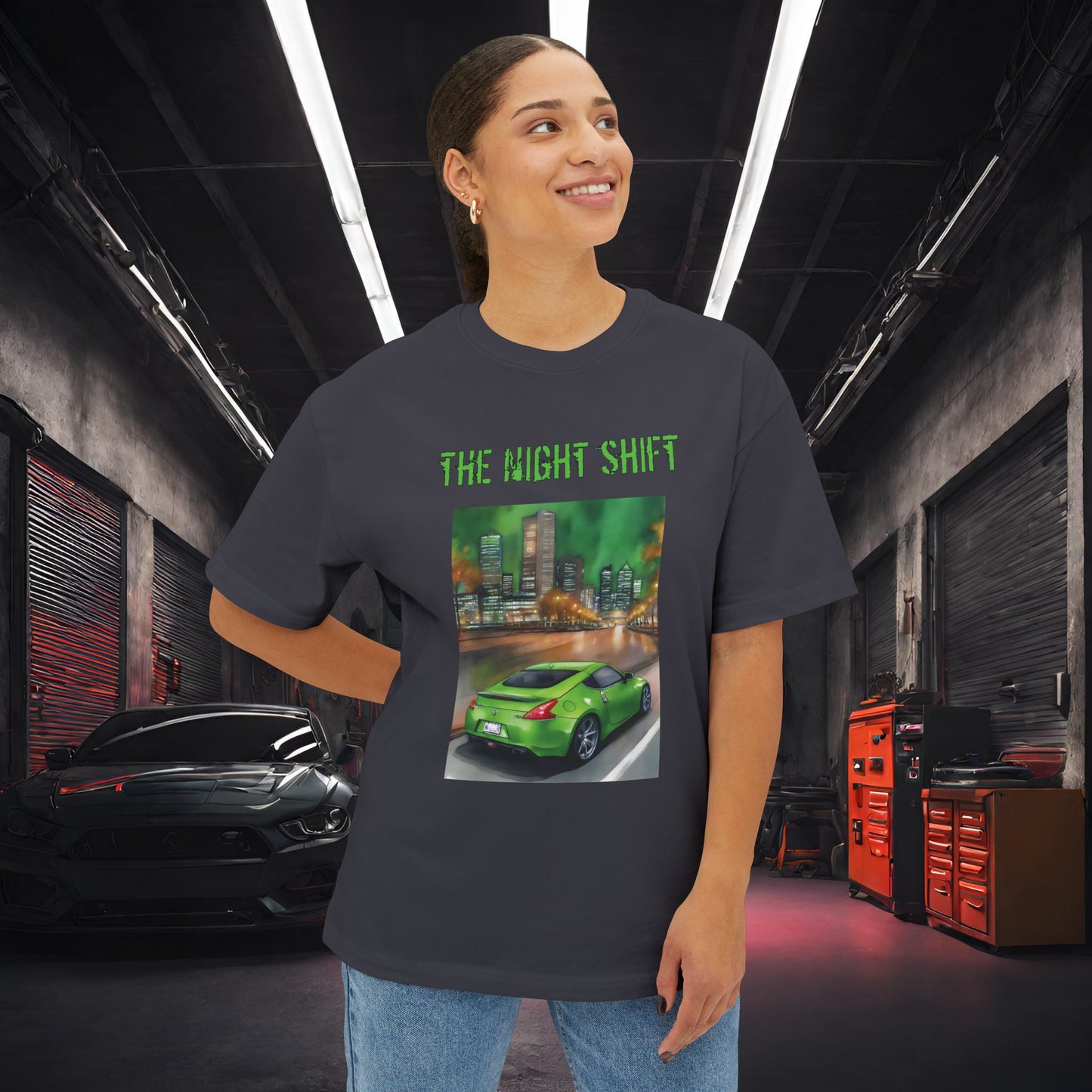 Nissan 370z-Premium, Ultra Soft Unisex Oversized Boxy Tee Printify by The Night Shift Automotive Apparel