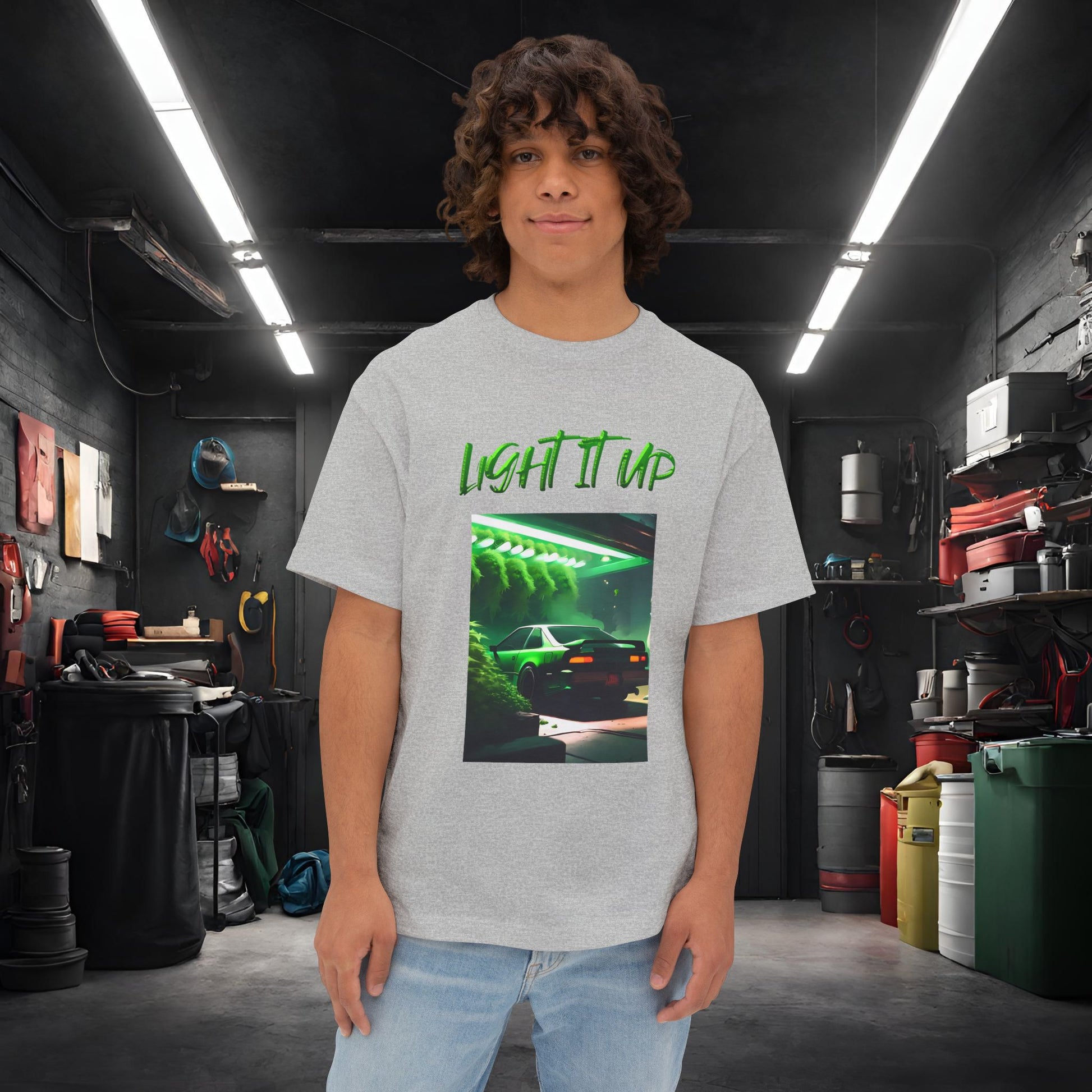 Light It Up-Premium, Ultra Soft Unisex Oversized Boxy Tee Athletic Heather Printify by The Night Shift Automotive Apparel