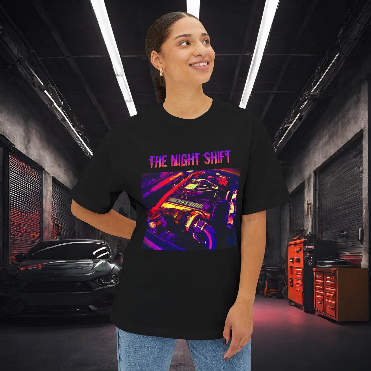 M20B30 Synthwave-Premium, Ultra Soft Unisex Oversized Boxy Tee Printify by The Night Shift Automotive Apparel