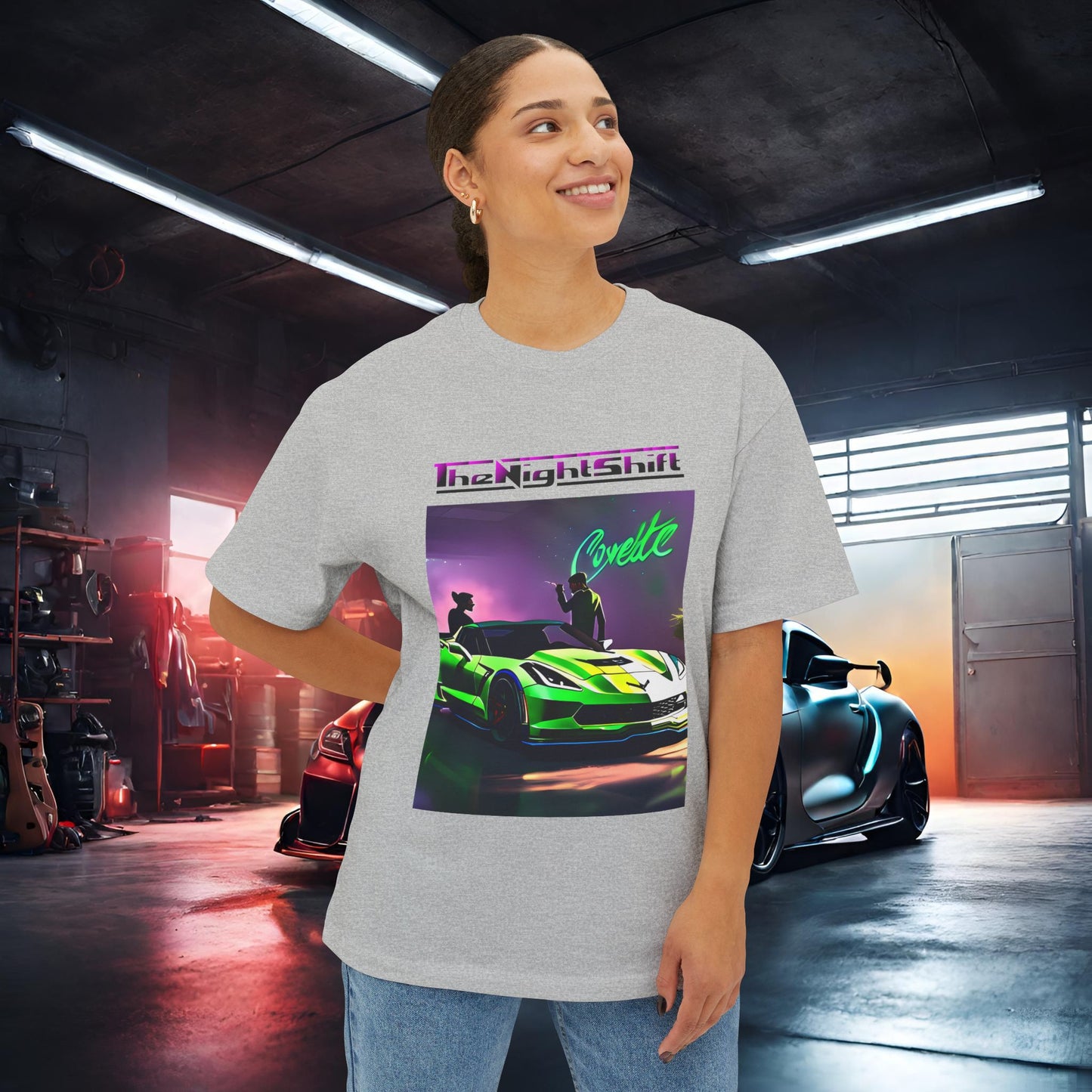 Chevy C7 Corvette-Premium, Ultra Soft Unisex Oversized Boxy Tee Printify by The Night Shift Automotive Apparel