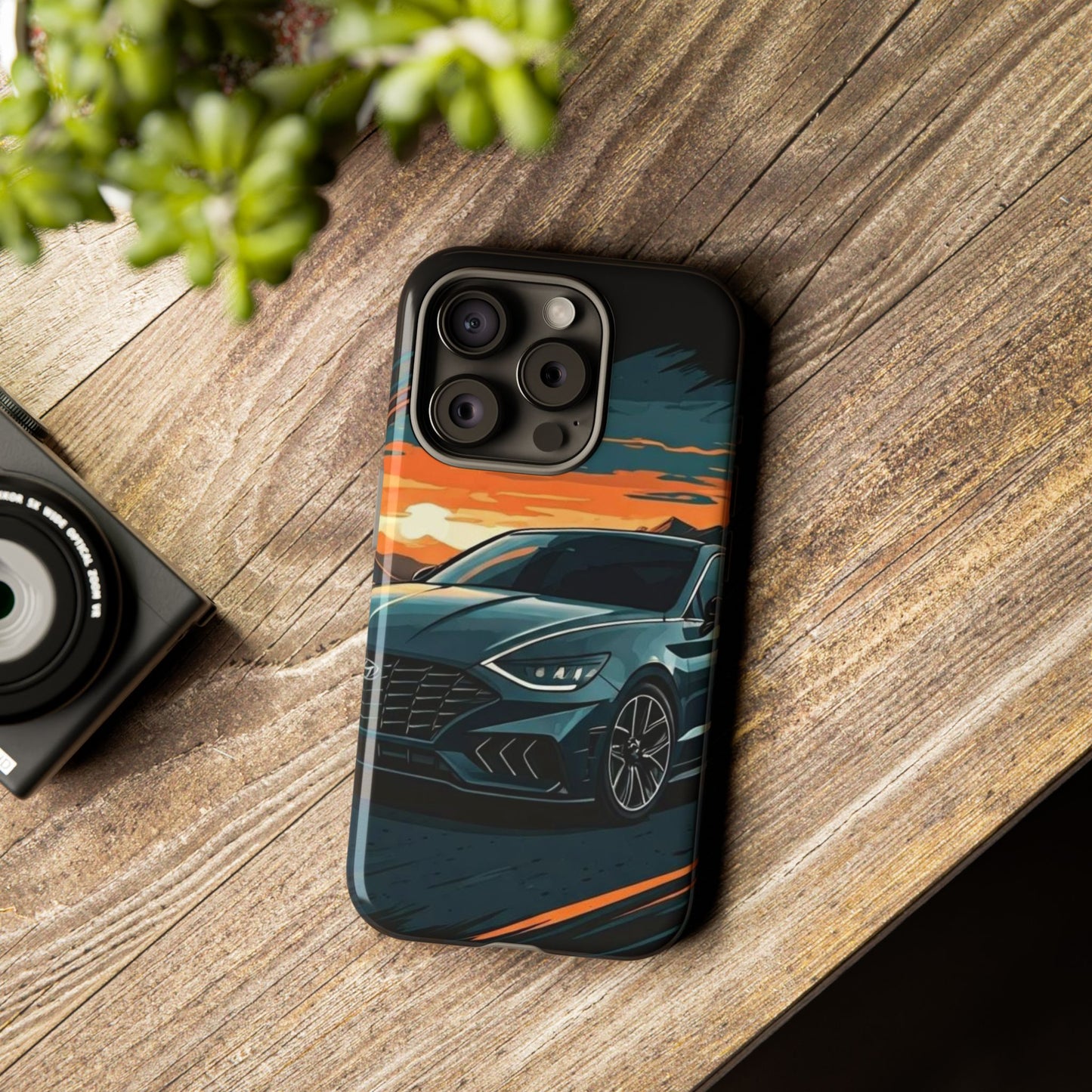 Hyundai Sonata-Sunset Drive-Dual Layer Ultra Tough Phone Case iPhone 15 Pro Glossy Printify by The Night Shift Automotive Apparel