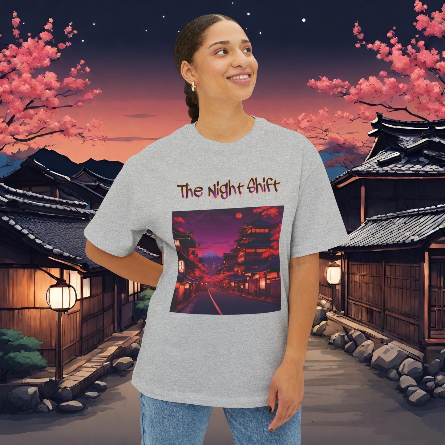 Japan Nights-Premium, Ultra Soft Unisex Oversized Boxy Tee Printify by The Night Shift Automotive Apparel
