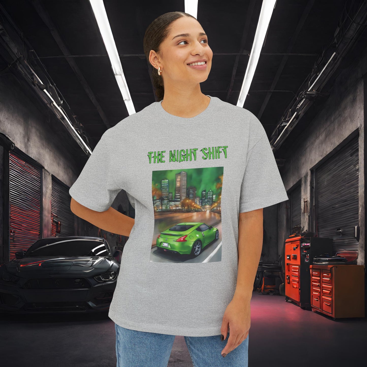 Nissan 370z-Premium, Ultra Soft Unisex Oversized Boxy Tee Printify by The Night Shift Automotive Apparel