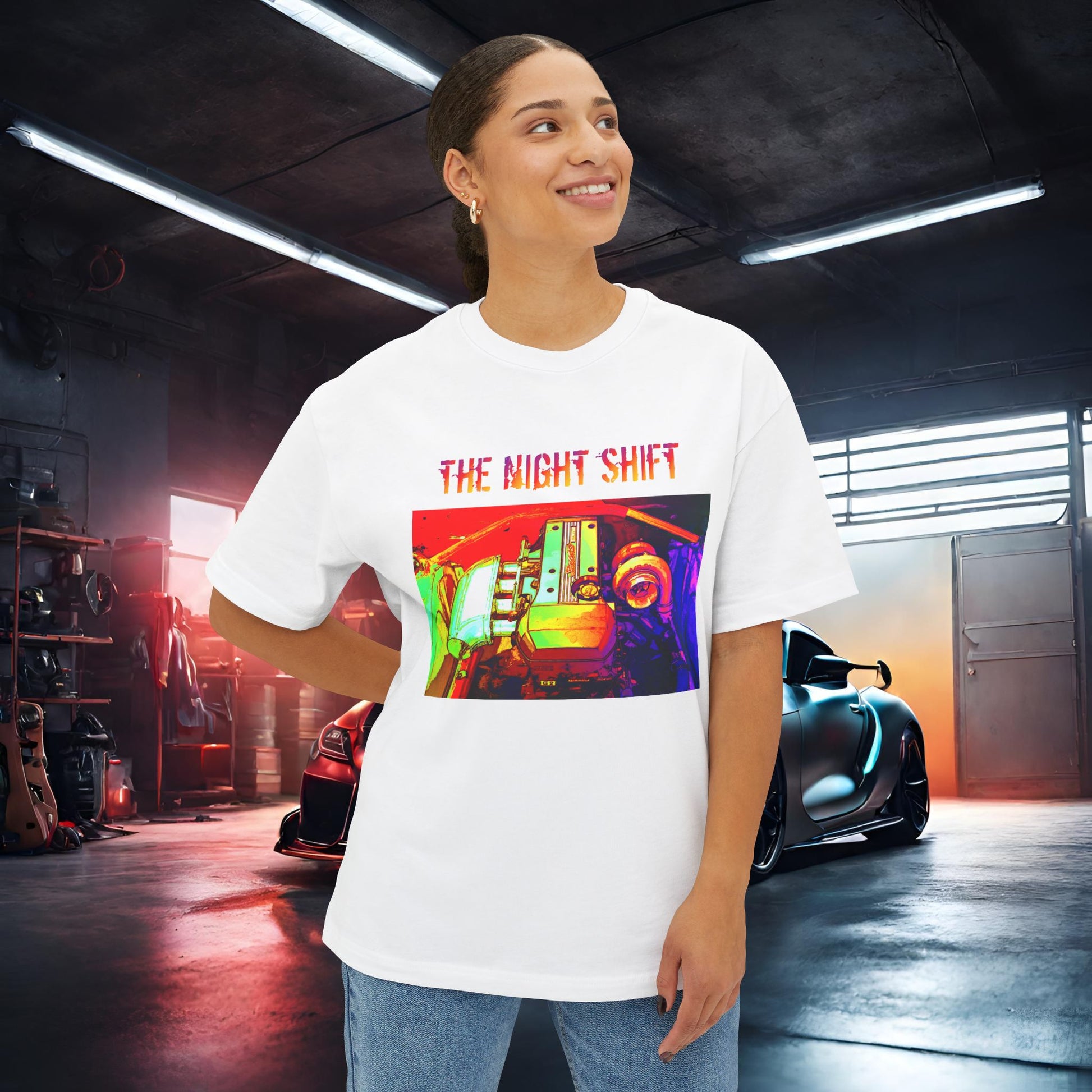 3S-GE Beams Turbo Synthwave-Premium, Ultra Soft Unisex Oversized Boxy Tee Printify by The Night Shift Automotive Apparel