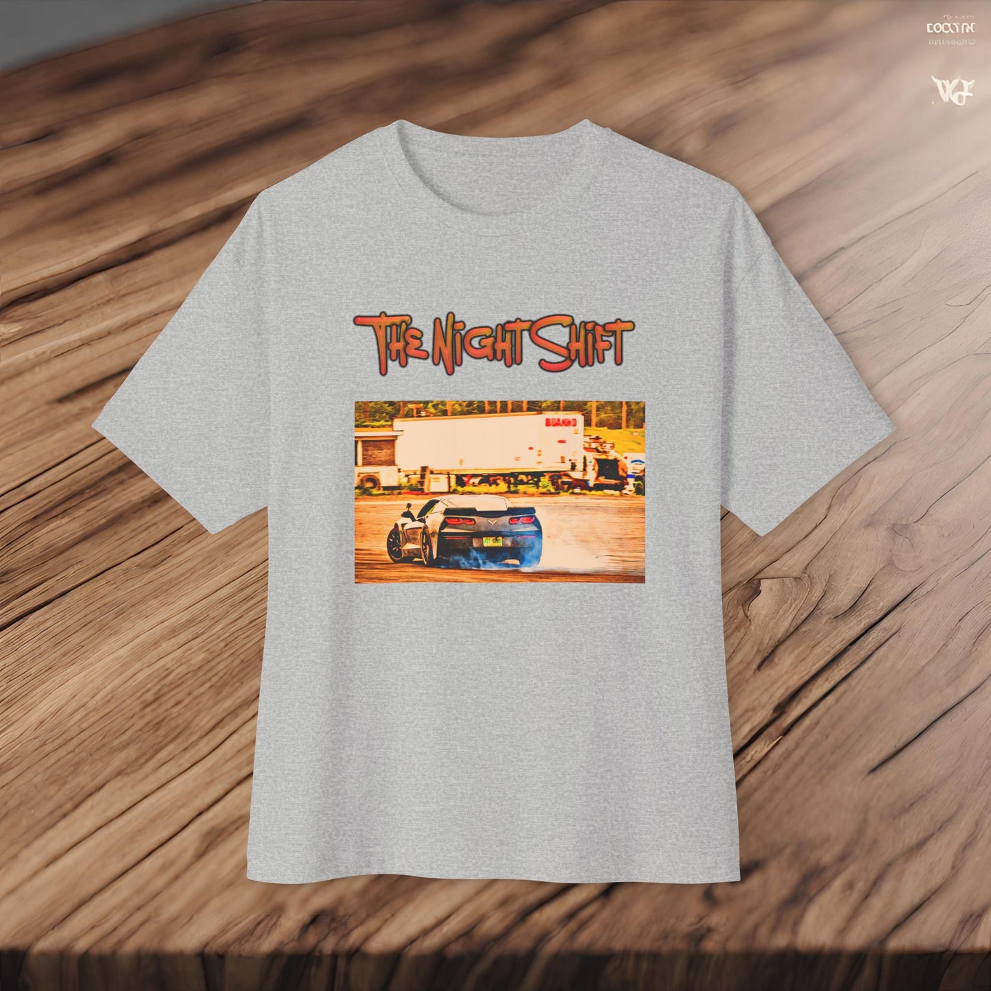 Chevy Corvette C7 Drifting Lebanon Valley-Premium, Ultra Soft Unisex Oversized Boxy Tee Printify by The Night Shift Automotive Apparel