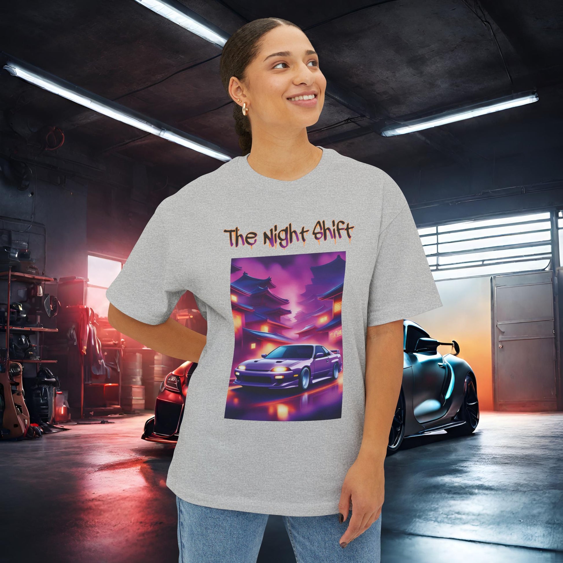 Nissan 240sx Silvia Japanese Traditional Village-Unisex Oversized Boxy Tee Printify by The Night Shift Automotive Apparel