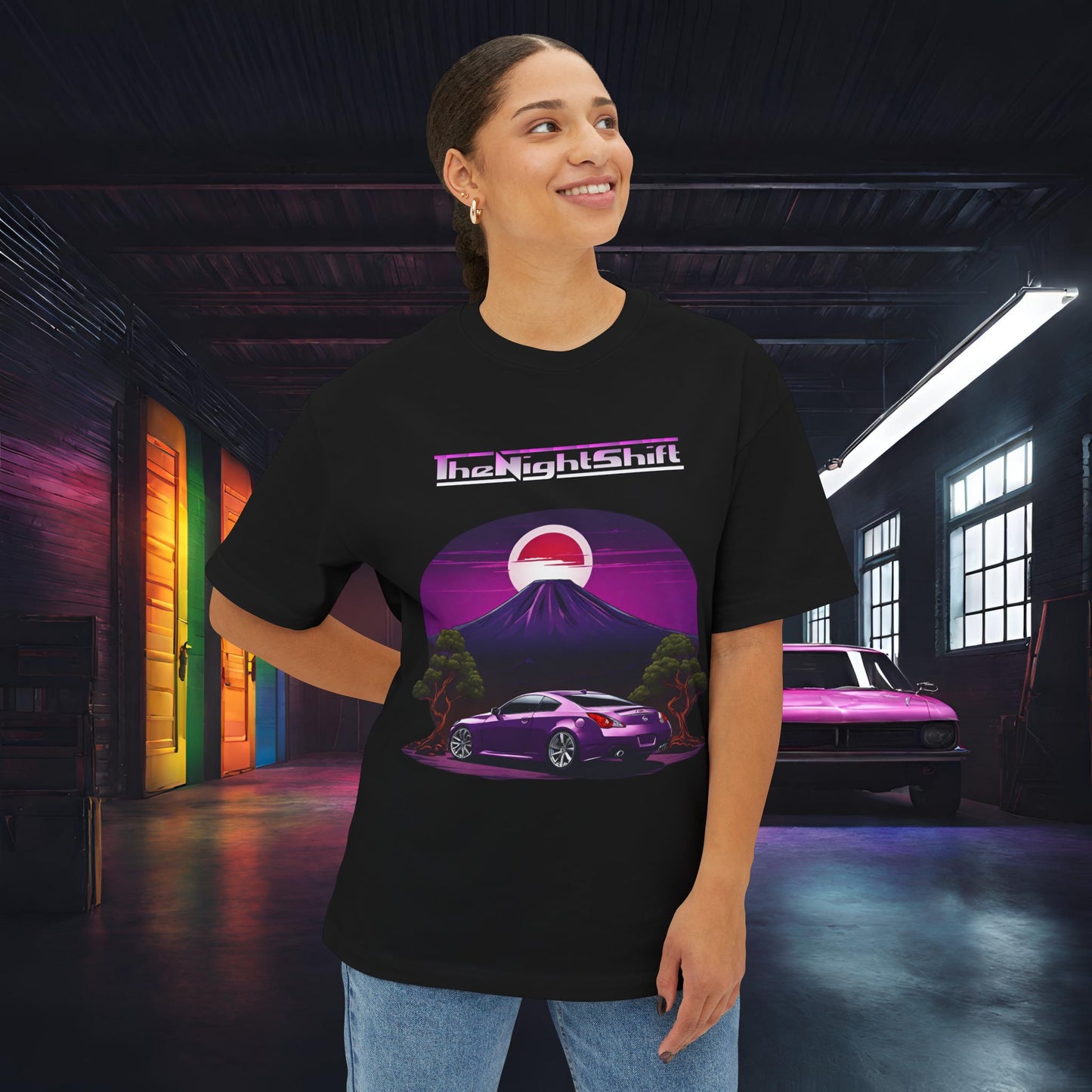 Infiniti G37 Coupe Mt Fuji-Premium, Ultra Soft, Unisex Oversized Boxy Tee Printify by The Night Shift Automotive Apparel