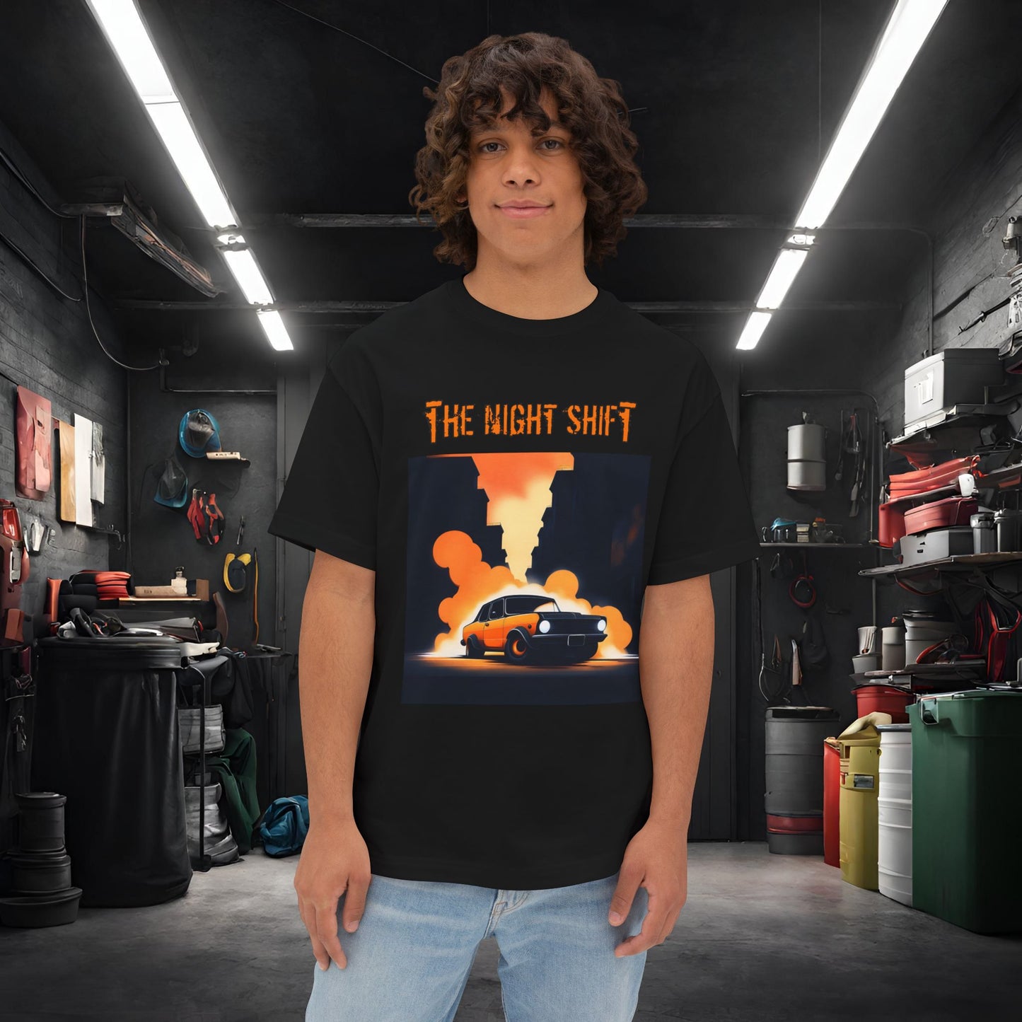 Hot Rod Urban Streets-Premium, Ultra Soft Unisex Oversized Boxy Tee Black Printify by The Night Shift Automotive Apparel